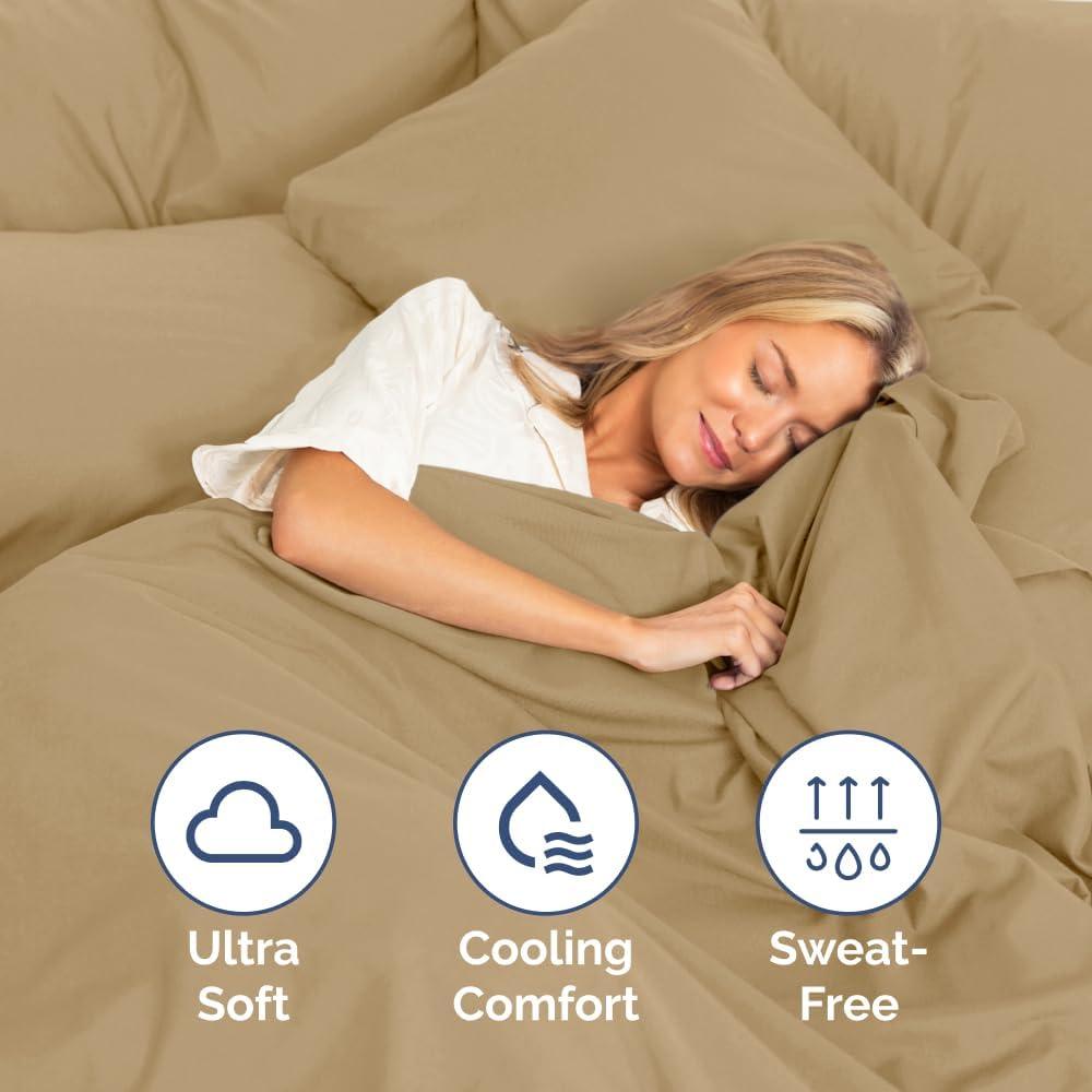 CGK Linens 100% Cotton 400 TC Fitted Sheet Only - Extra Deep Pocket for 18"-24" Mattresses in Beige, Size Full