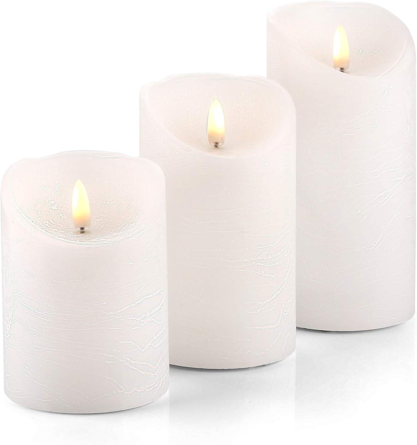 VENTA Set of 3 Ivory & White Pillar Candles | Real Wax Battery Operated Flickering LED Candles with Remote | Timeless Decor for Farmhouse, Modern & Mantel Displays