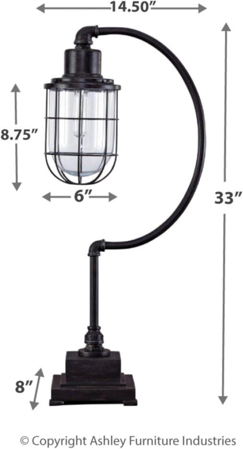 Signature Design by Ashley Jae Desk Lamp Antique Black: Modern Glass Shade, Metal Body, UL Listed