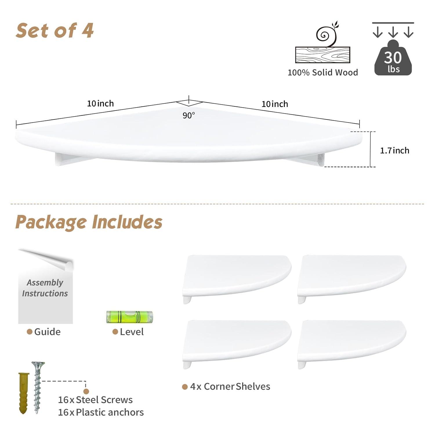 Latitude Run® White Corner Floating Shelves For Wall Set Of 4, Rounded Corner Shelves Wall Mounted,Small Spaces