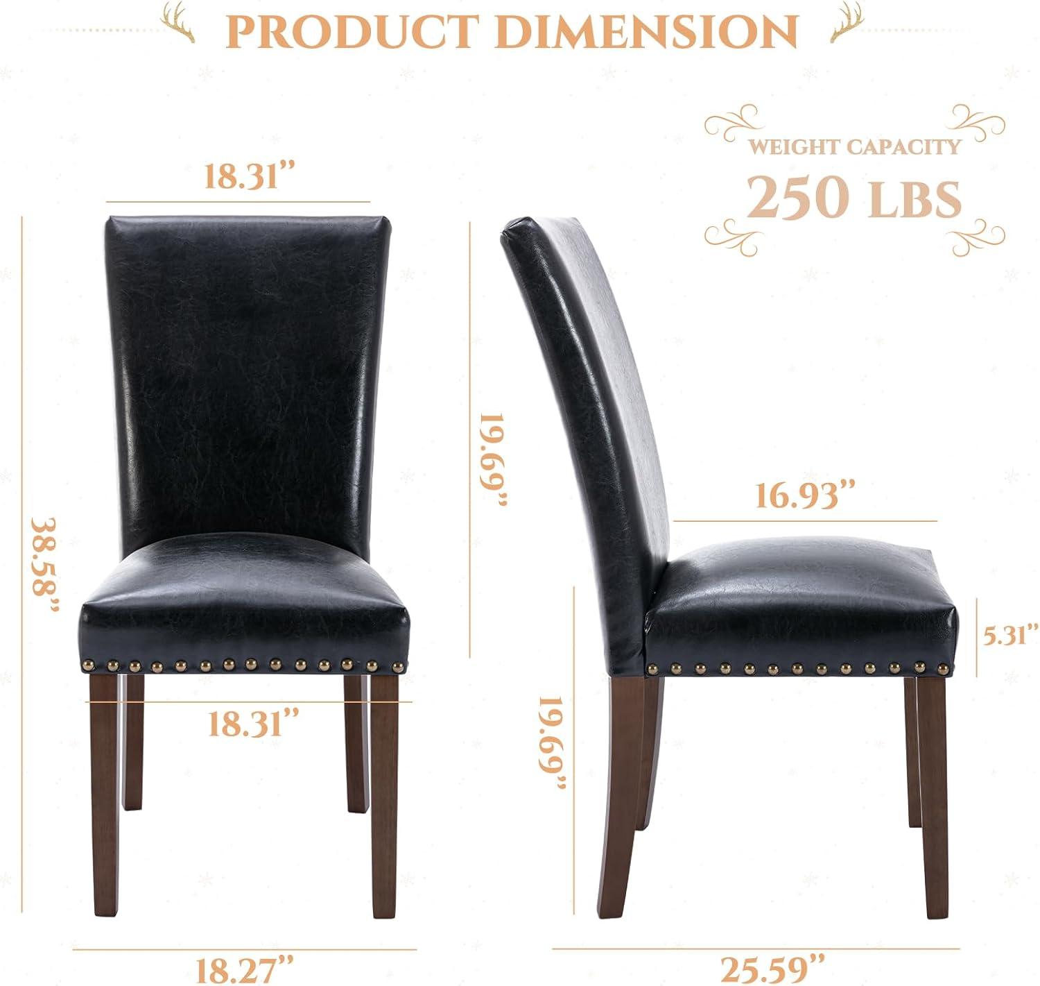 Colamy Black Upholstered Wood Legs Parsons Leather Dining Chairs with Nail head Trim Set of 2 for Dining Room