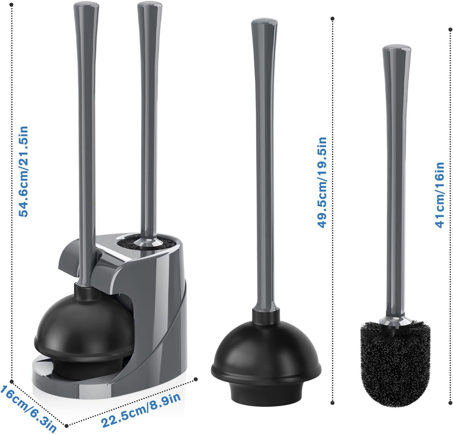 Gray Heavy Duty Toilet Plunger and Brush Set with Holder