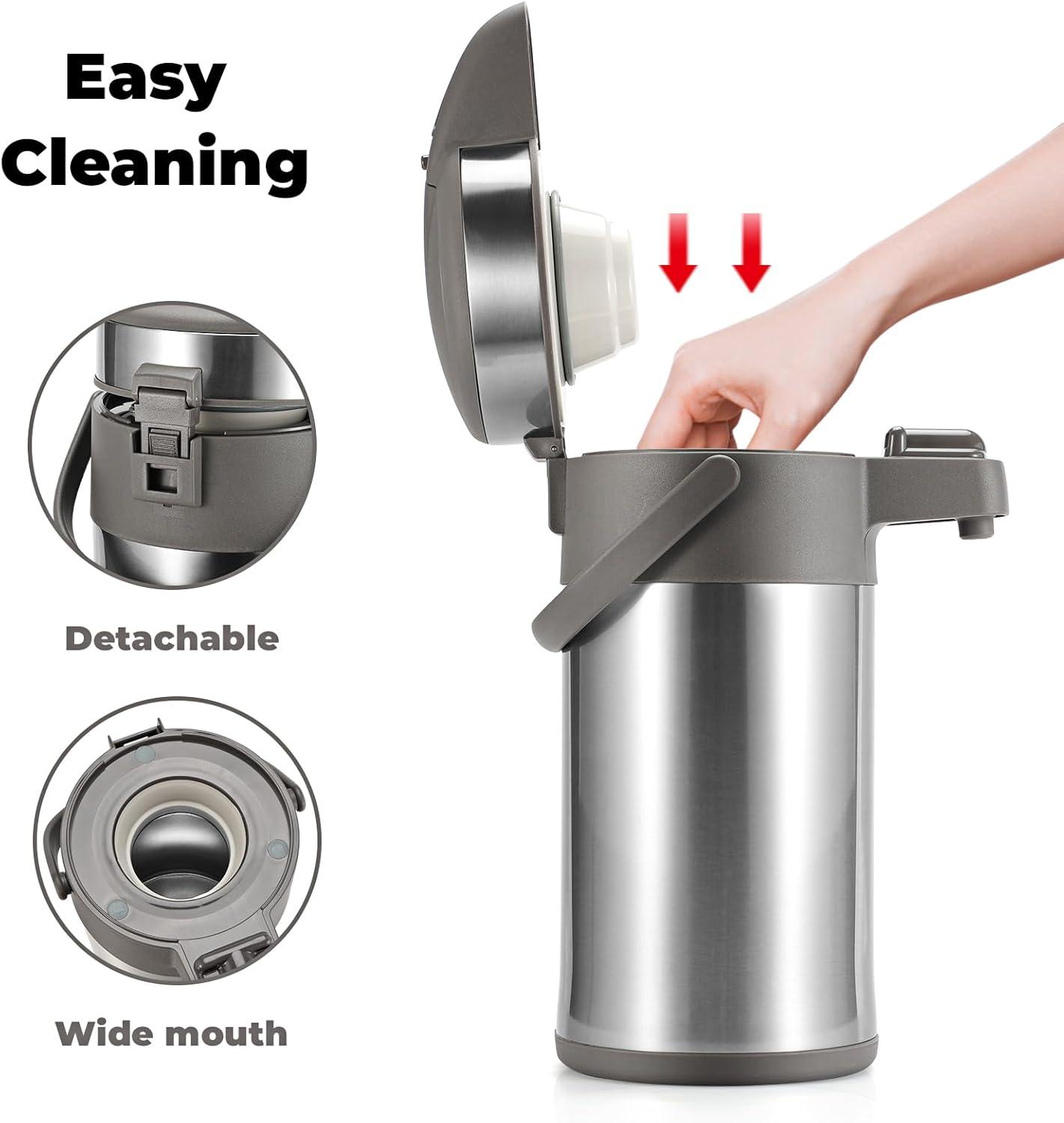 Stack man 4L/133OZ Thermal Coffee Carafe With Pump, Thermal Beverage Dispenser, Coffee Airpot Stainless Steel Coffee Carafe For Hot Drinks Silver