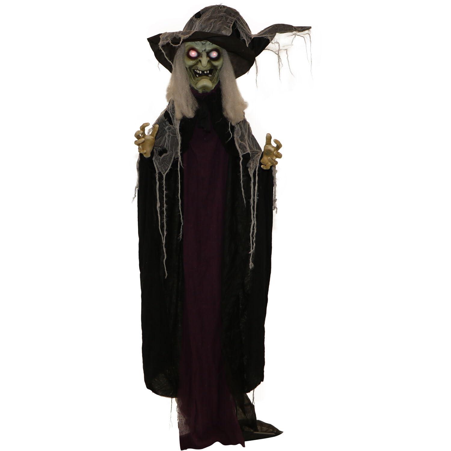 c&g home Life-Size Poseable Witch with Lights and Sound, Indoor/Covered Outdoor Halloween Decoration