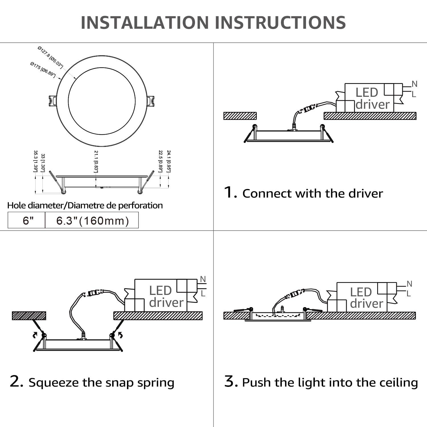 TORCHSTAR 5CCT 6 Inch Slim LED Recessed Lighting with Junction Box, CRI90 Dimmable 12W Ultra-Thin LED Recessed Light, 2700K-5000K Selectable, 1000LM Downlight, ETL & Energy Star, Pack of 6