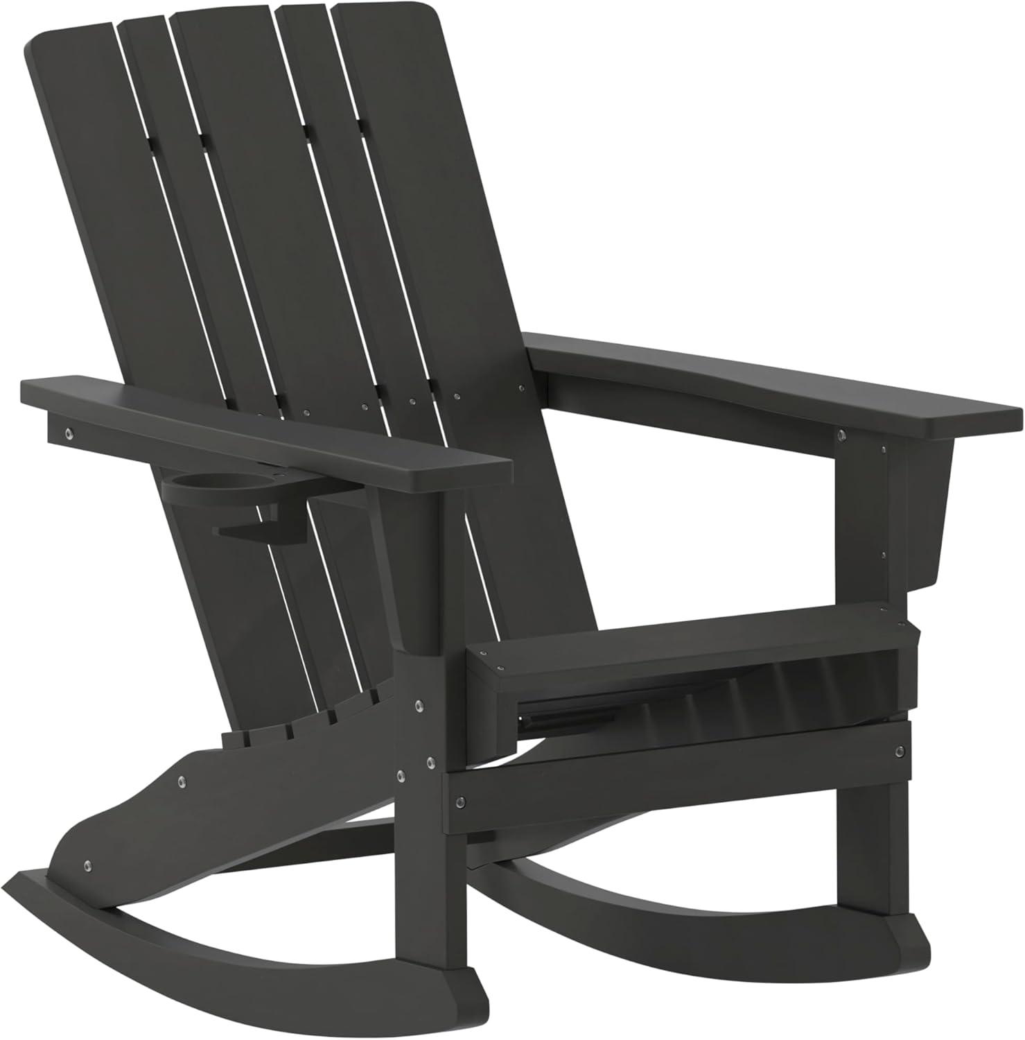 Flash Furniture Halifax HDPE Adirondack Chair with Cup Holder and Pull Out Ottoman, All-Weather HDPE Indoor/Outdoor Chair