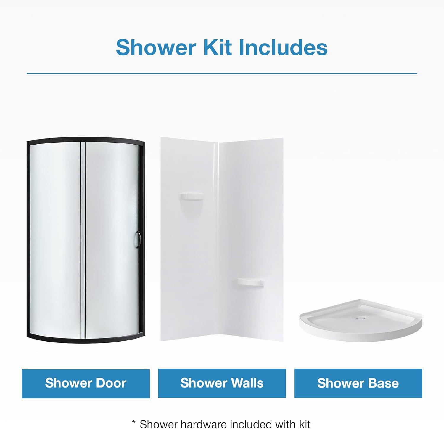 Ove Decors OVE Decors Breeze 35 in. Round Shower Kit w/ Frosted, Base, Wall 15SKA-BREF34-BLKAC