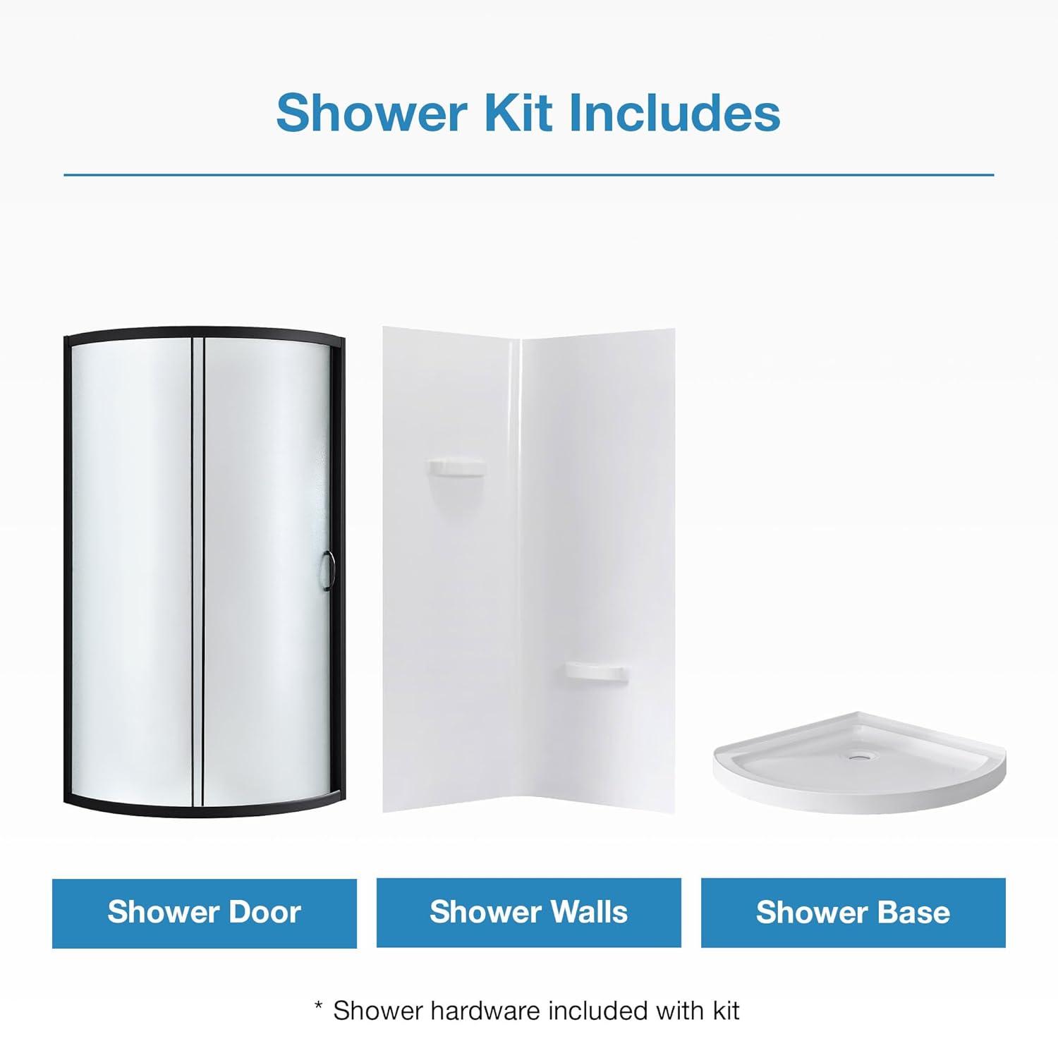 OVE Decors Breeze 33 in. Framed Round Shower Kit w/ Frosted Glass, Base, Wall