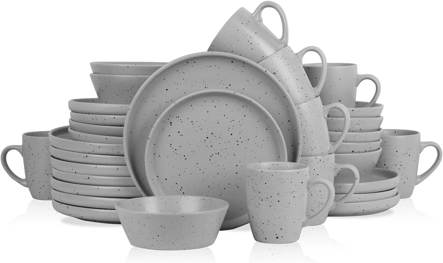 Jade Light Gray Ceramic 32-Piece Dinnerware Set, Service for 8