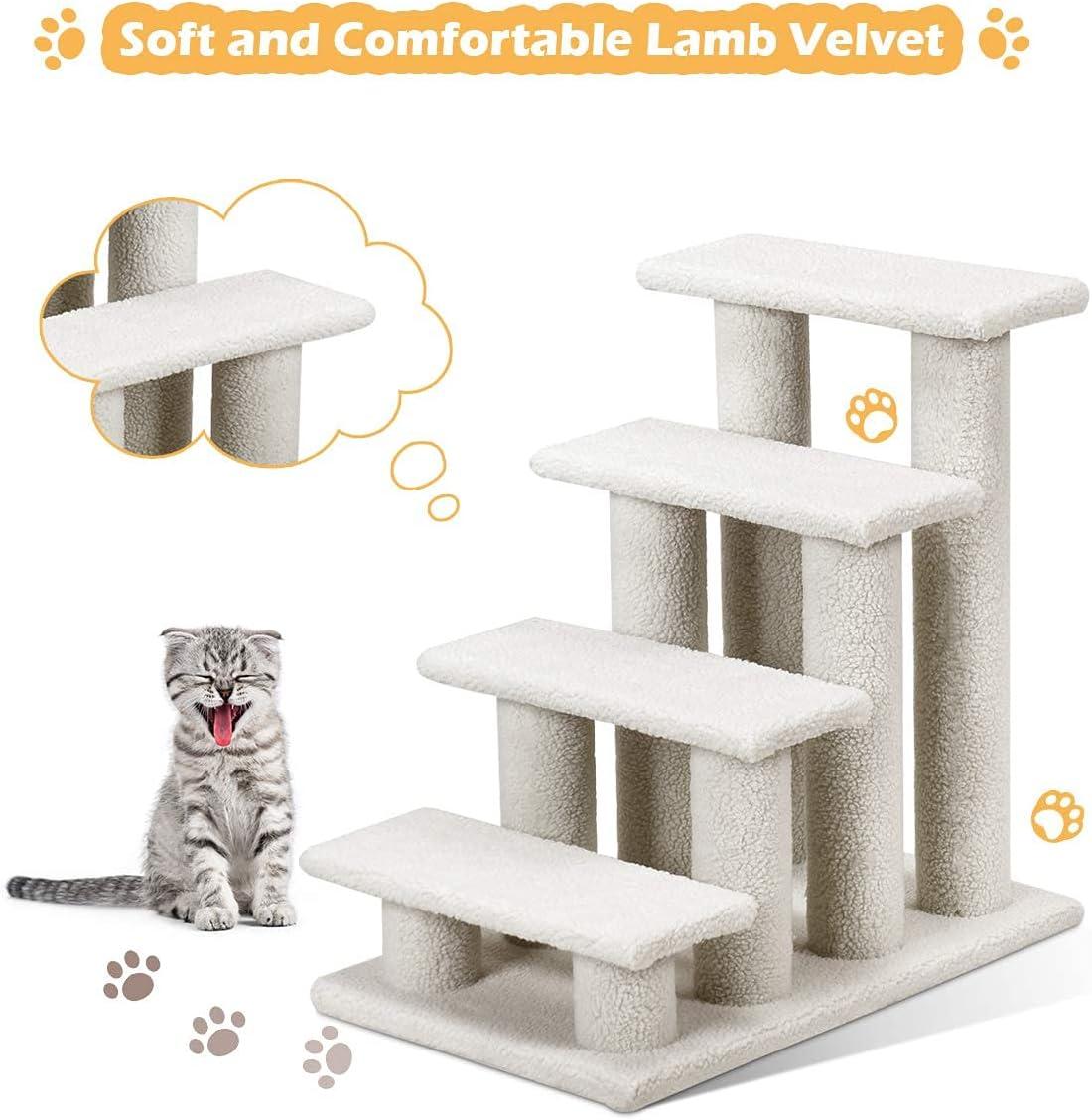 4-Step Pet Stairs Carpeted Ladder Ramp Scratching Post Cat Tree Climber, Dog Stairs for Small Dogs, Dog Steps Stairs Ramps for High Bed Couch