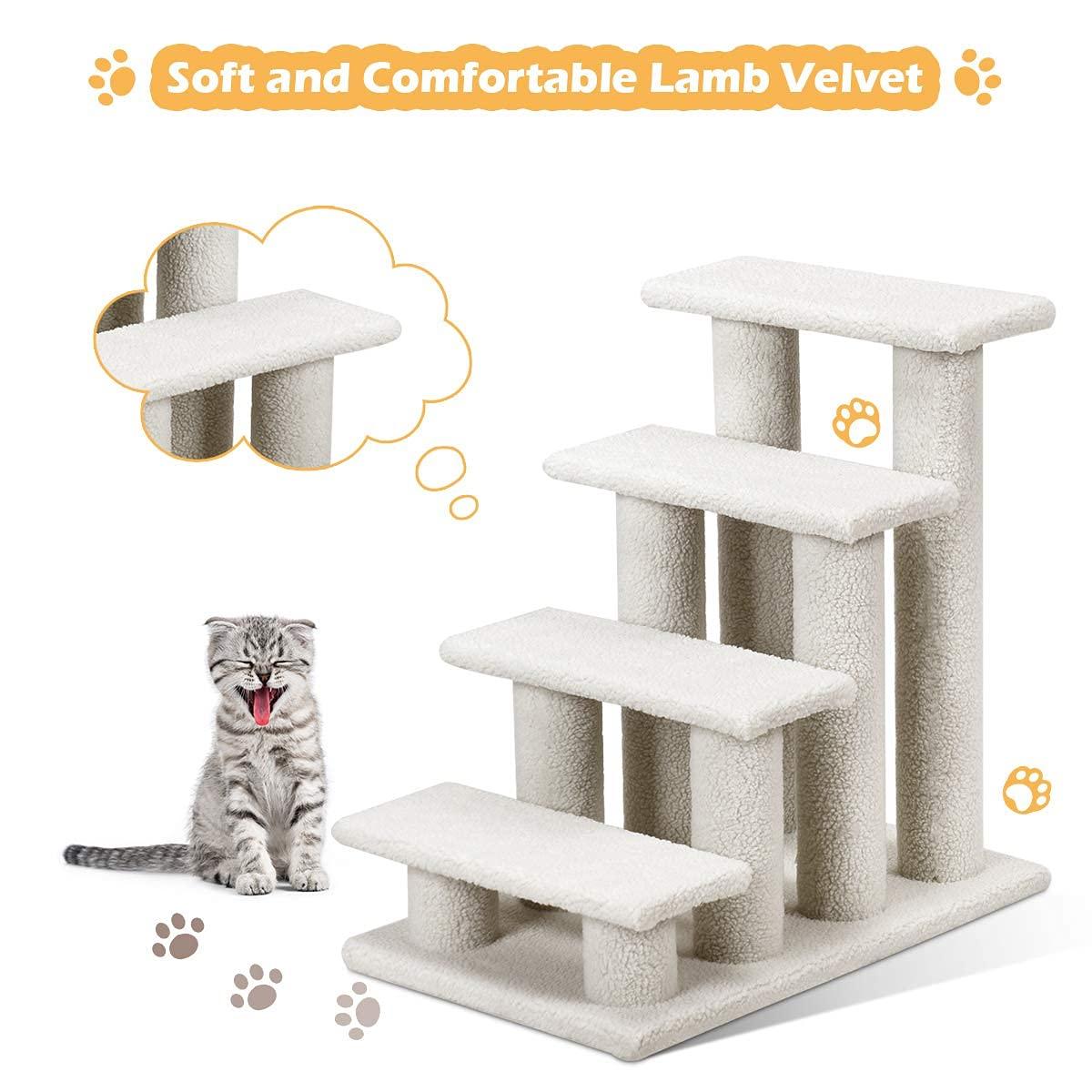 4-Step Pet Stairs Carpeted Ladder Ramp Scratching Post Cat Tree Climber, Dog Stairs for Small Dogs, Dog Steps Stairs Ramps for High Bed Couch