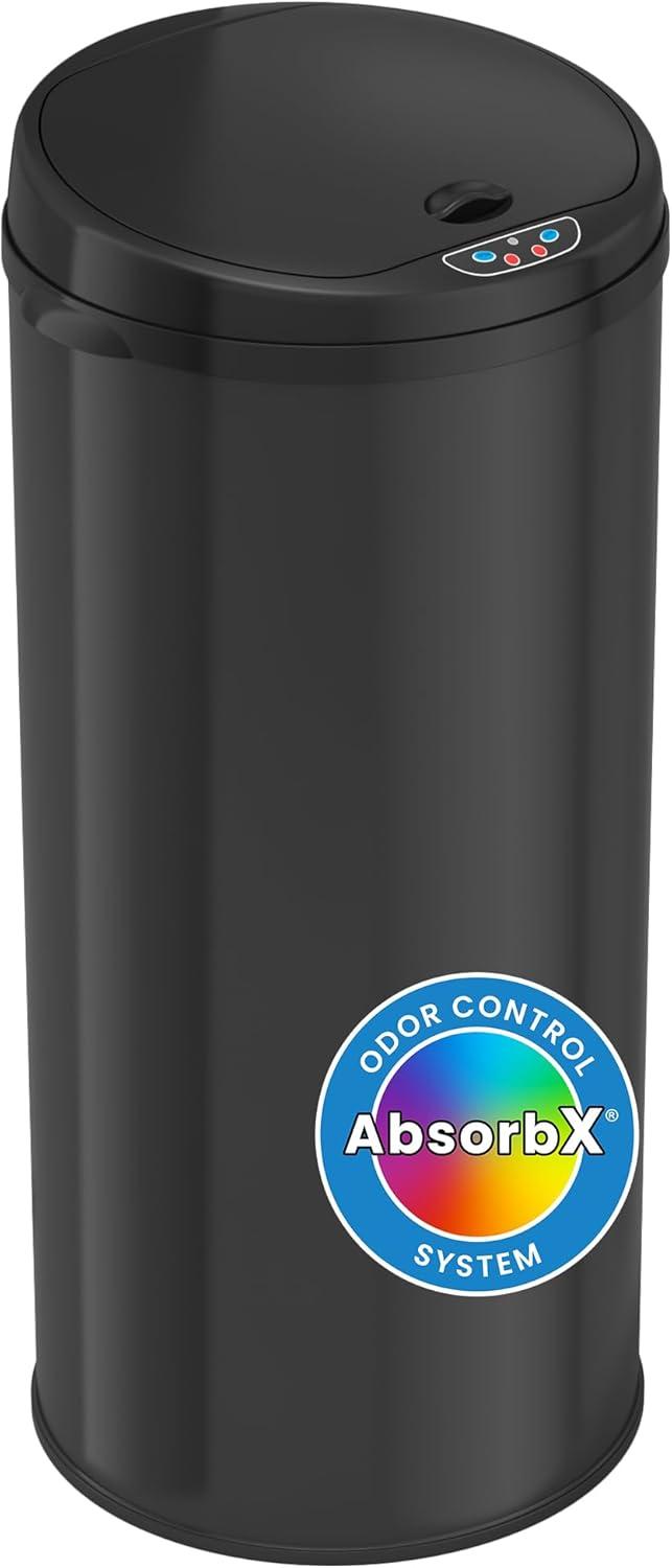 iTouchless Sensor Kitchen Trash Can with AbsorbX Odor Filter Round 13 Gallon Black Stainless Steel