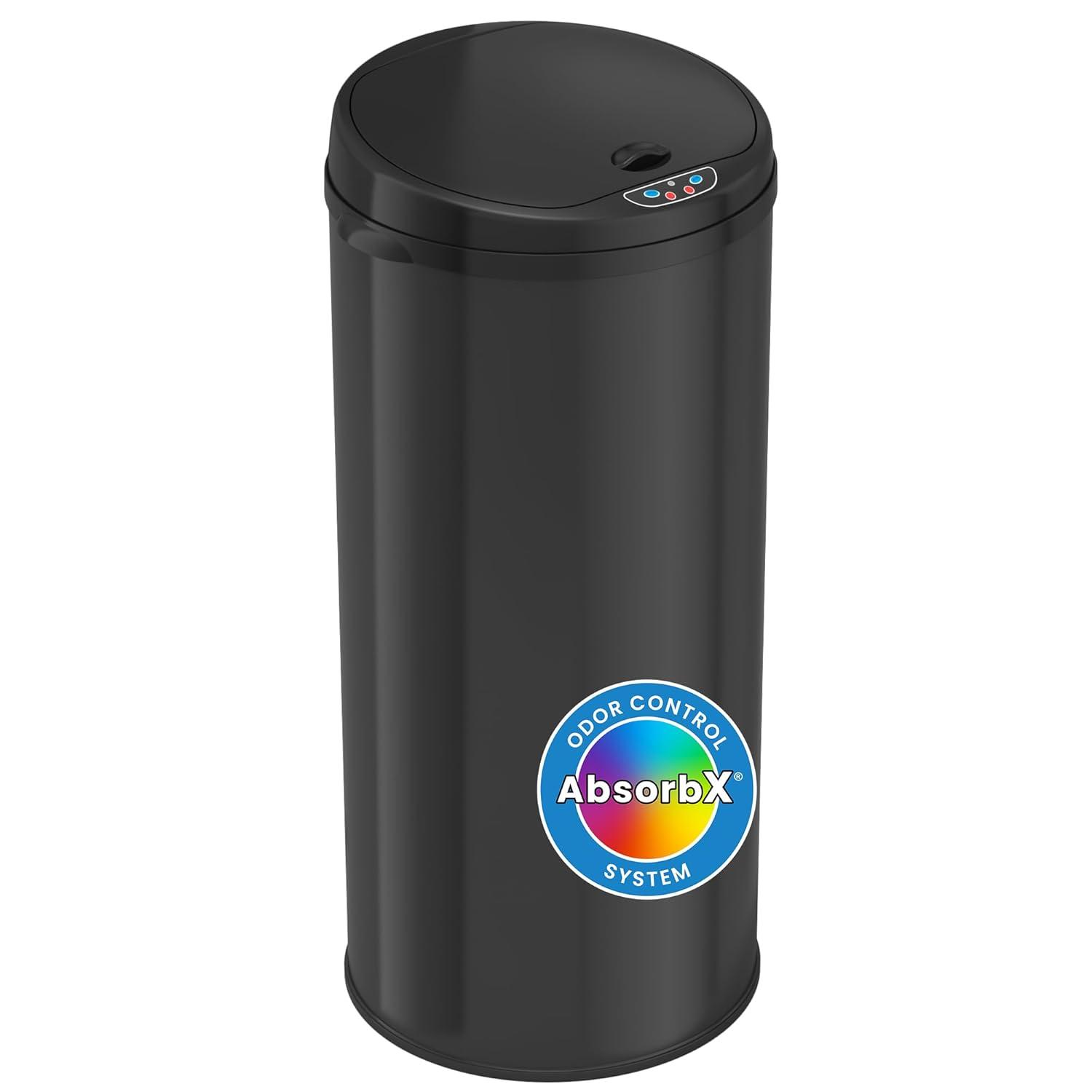 iTouchless Sensor Kitchen Trash Can with AbsorbX Odor Filter Round 13 Gallon Black Stainless Steel