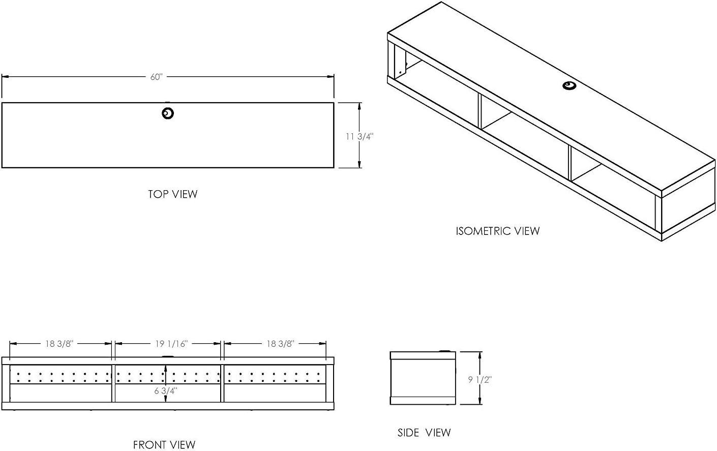 Shallow Wall Mounted A/V Console TV Stand for TVs up to 60" - Martin Furniture