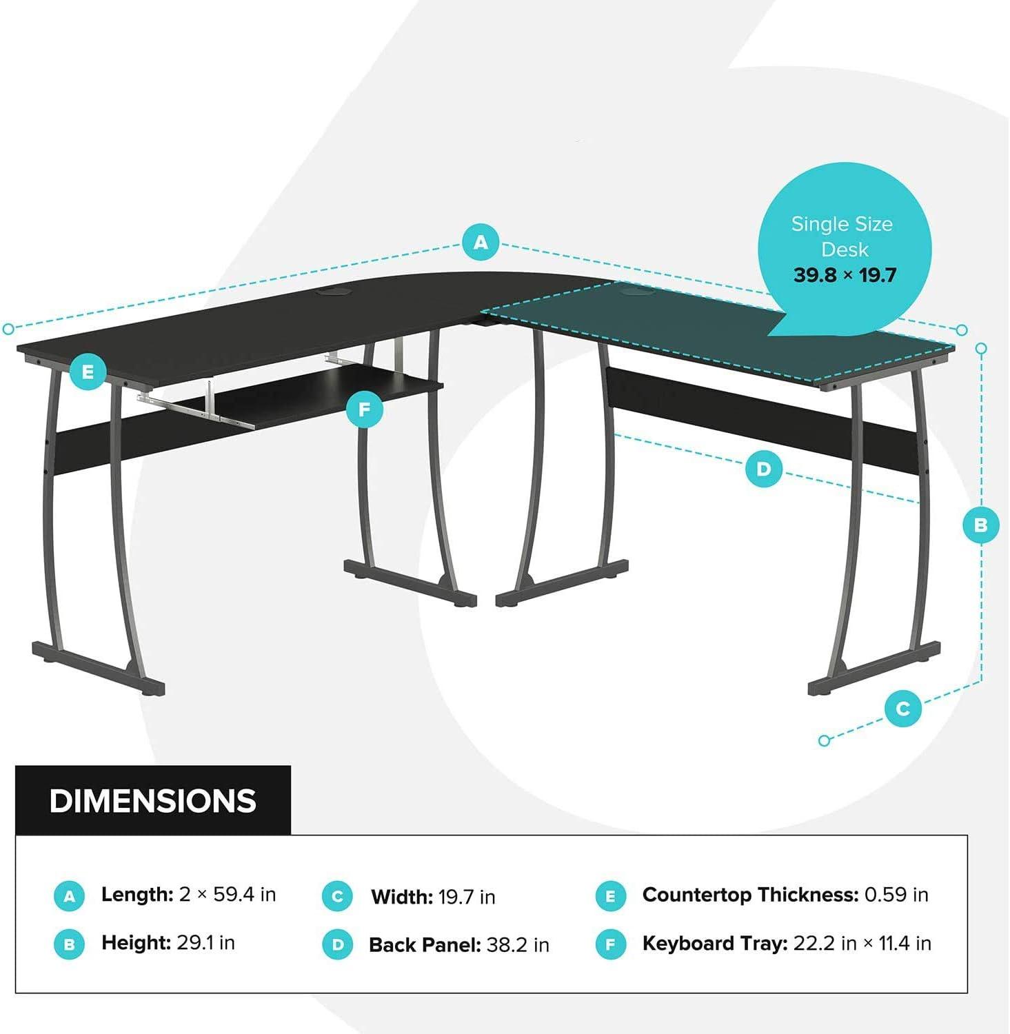 Sleek Black L-Shaped Adjustable Computer Desk with Keyboard Tray