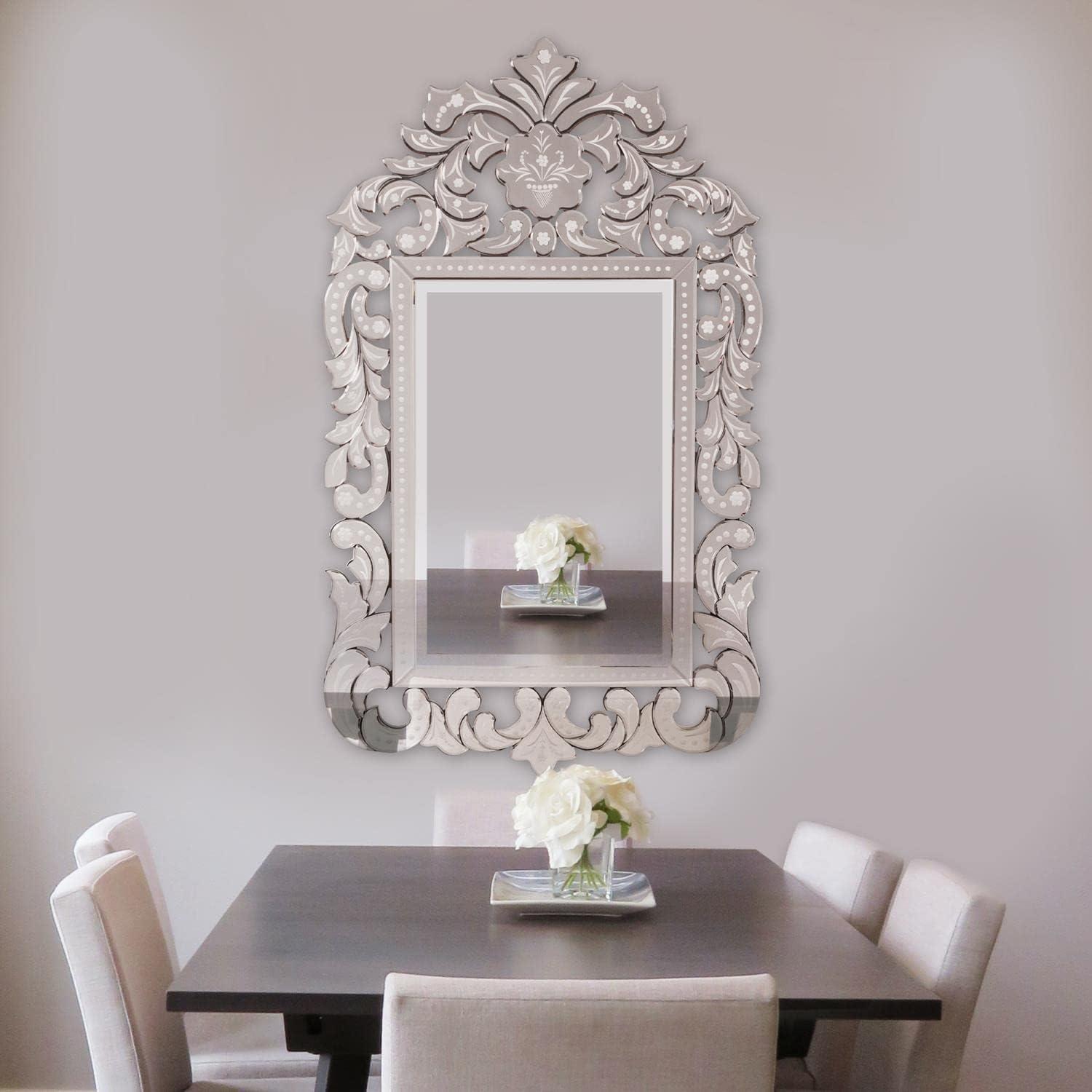 Silver Hand Painted Venetian Wood Wall Mirror