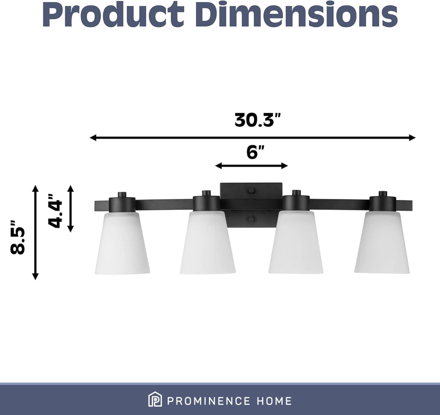 Prominence Home Fairendale 4-Light Matte Black Bathroom Vanity Light with Frosted Glass Shade