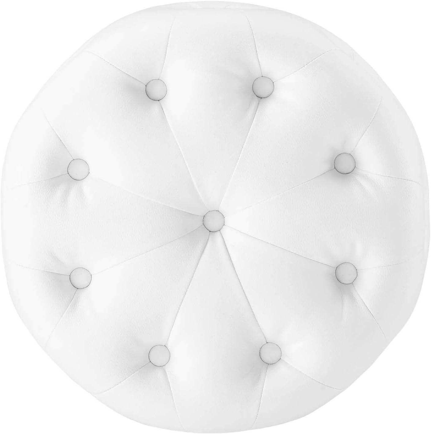 Amour Luxe Tufted Round Ottoman in Vegan White Leather