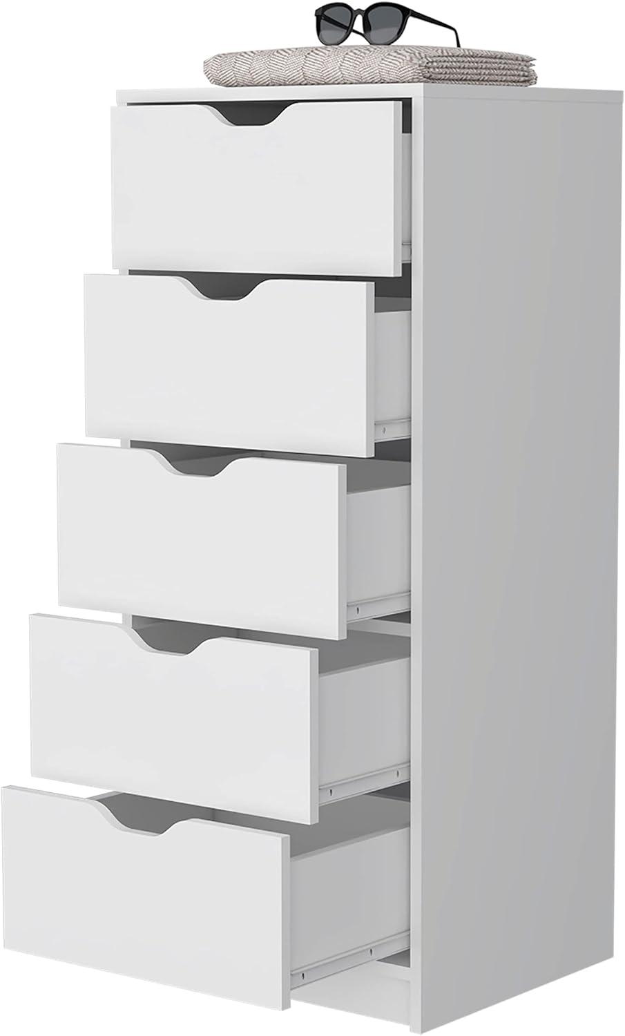 FM FURNITURE LLC Dillon 5 Narrow Drawer Dresser,White