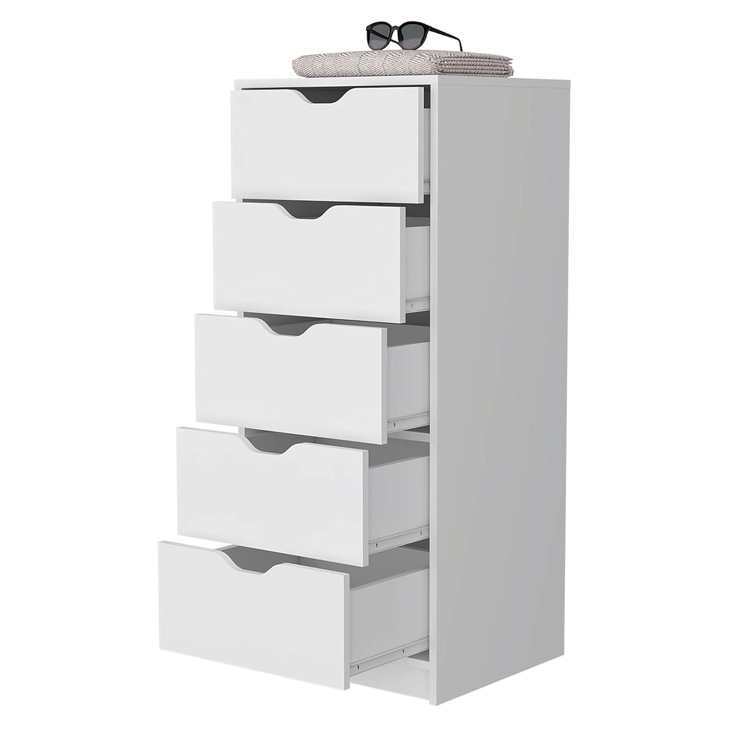FM FURNITURE LLC Dillon 5 Narrow Drawer Dresser,White
