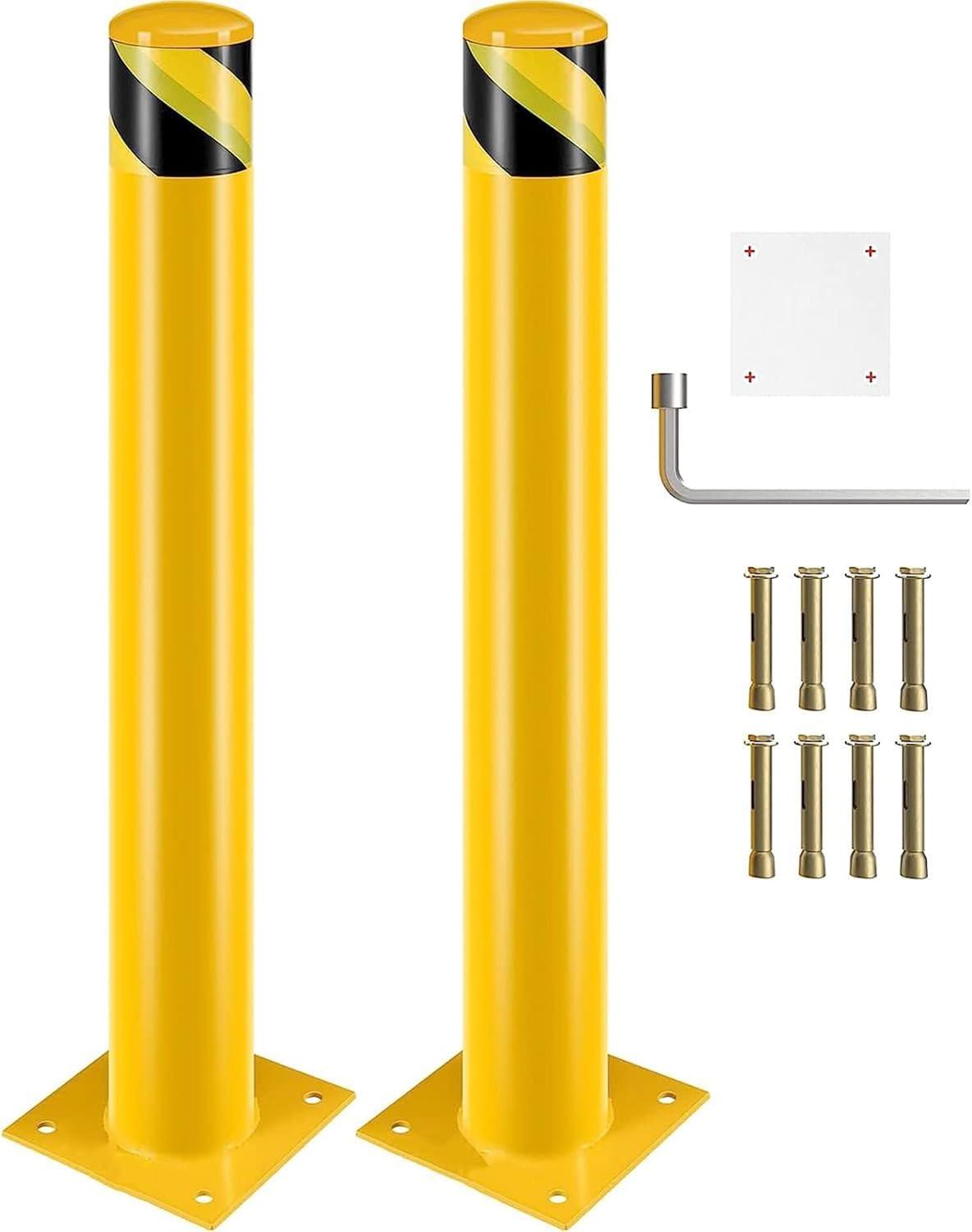 Safety Bollard Post, Steel Bollards,Parking Bollard, Yellow Powder Coated Safety Parking Barrier Post, for Traffic Sensitive Areas (2, 36"H*4.5"D)