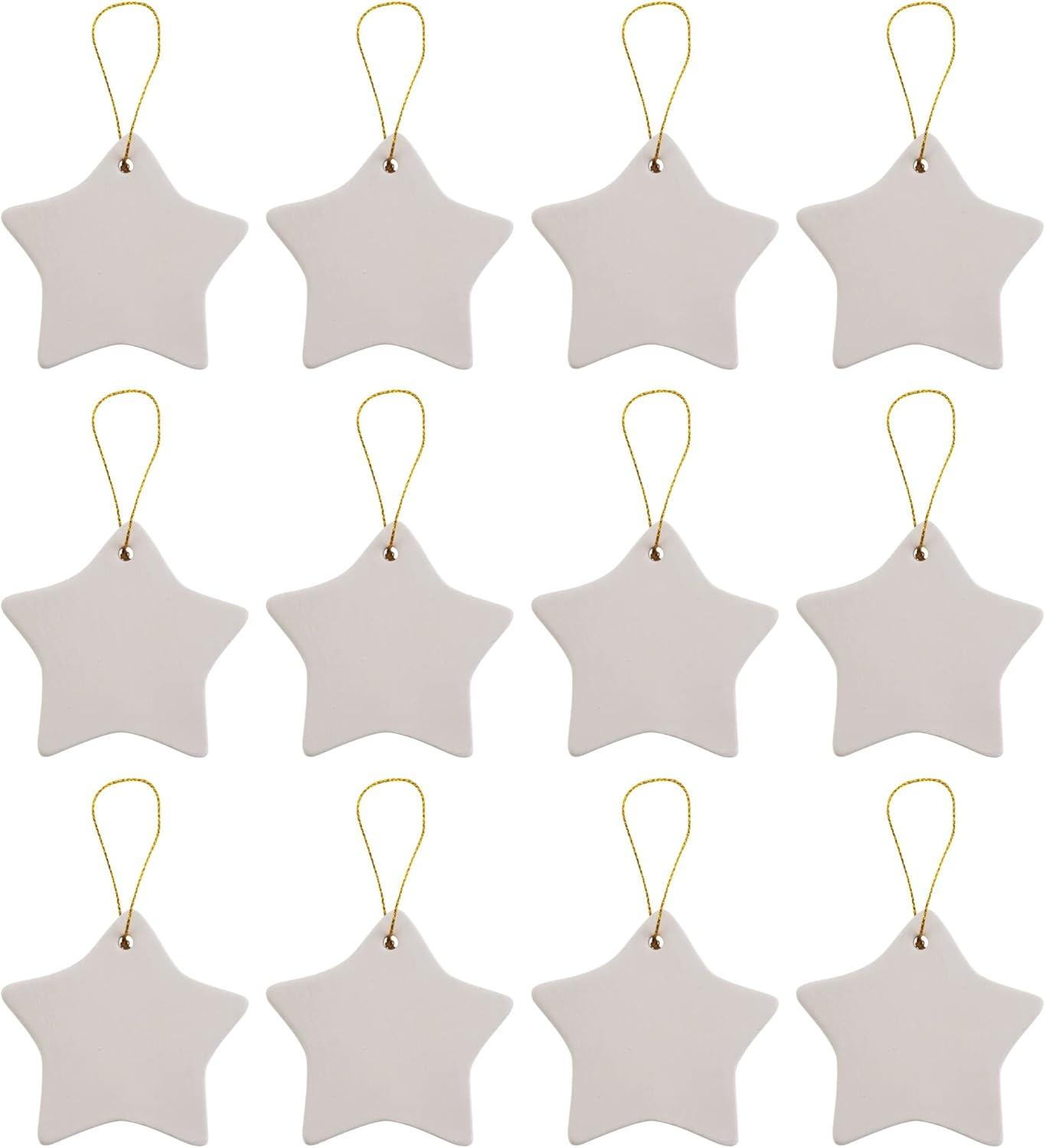 DIY Ceramic Bisque Star Ornaments with Gold Hanger, 12-Pack