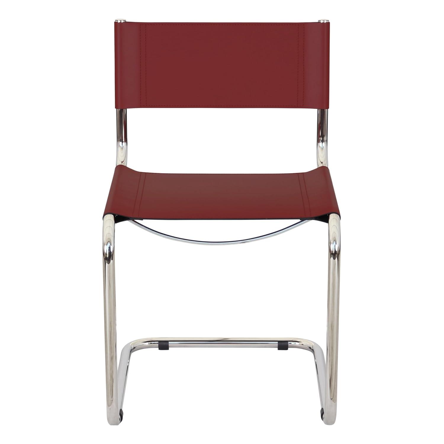 Breuer Chair Company Mart Stam Cantilever Side Chair w/ Chrome Steel Frame & Dark Red Bonded Leather by Furnish Theory