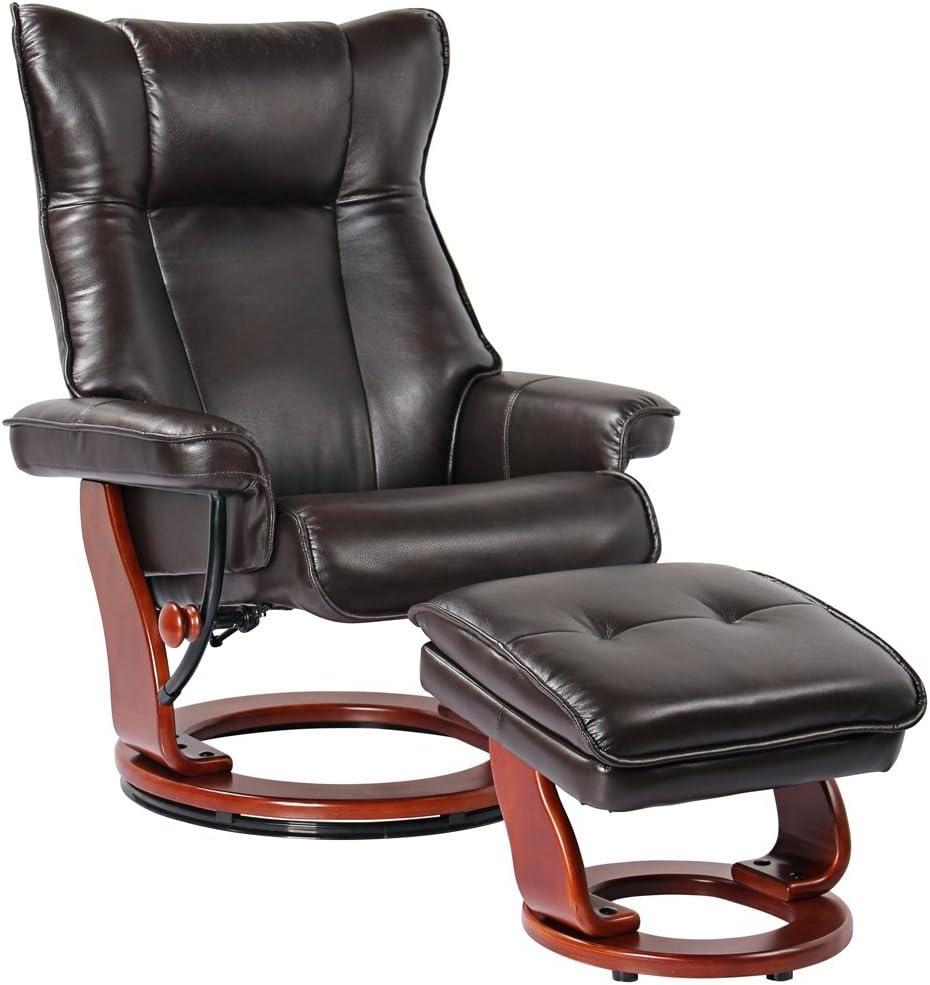 BenchMaster Morgan Java Faux Leather Recliner Chair Modern Armchair Ottoman Footrest Ergonomic Manual Reclining Swivel for Bedroom Living Room Reading