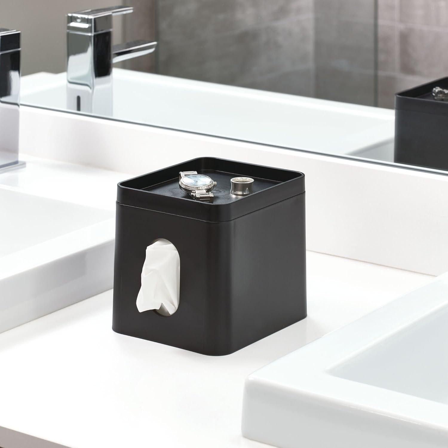 iDesign iDesign Square Tissue Box Cover for Bathroom Vanity - Set of 2 - Black (Set of 2)