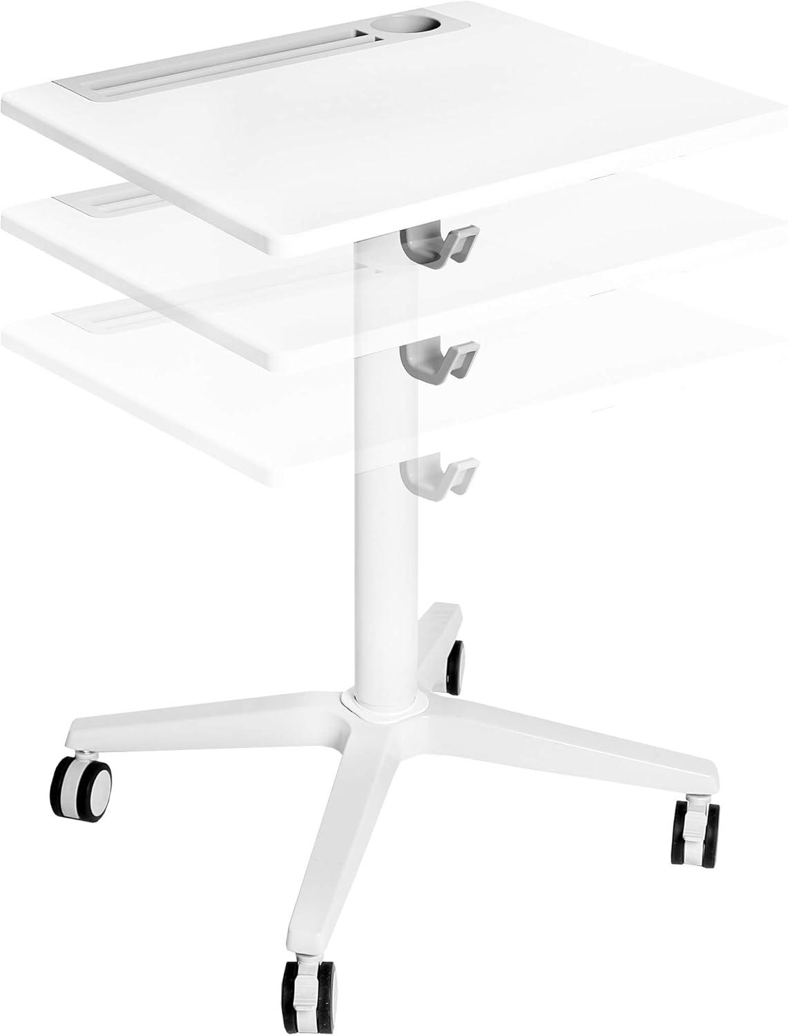 AIRLIFT® XL Sit-Stand Mobile Desk with Cup Holder, White