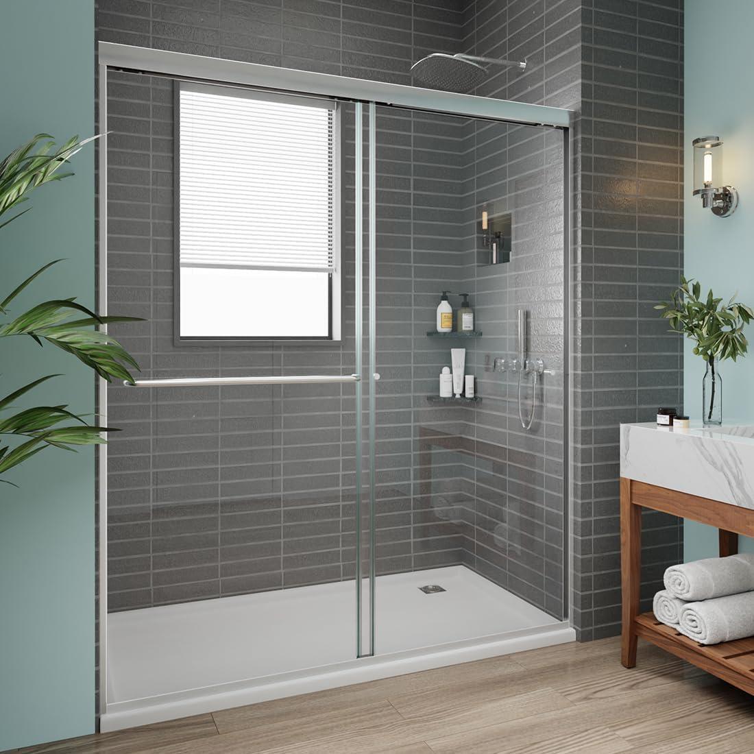 56" -60" W x 70" H Double Sliding Frameless Shower Door with Clear Glass
