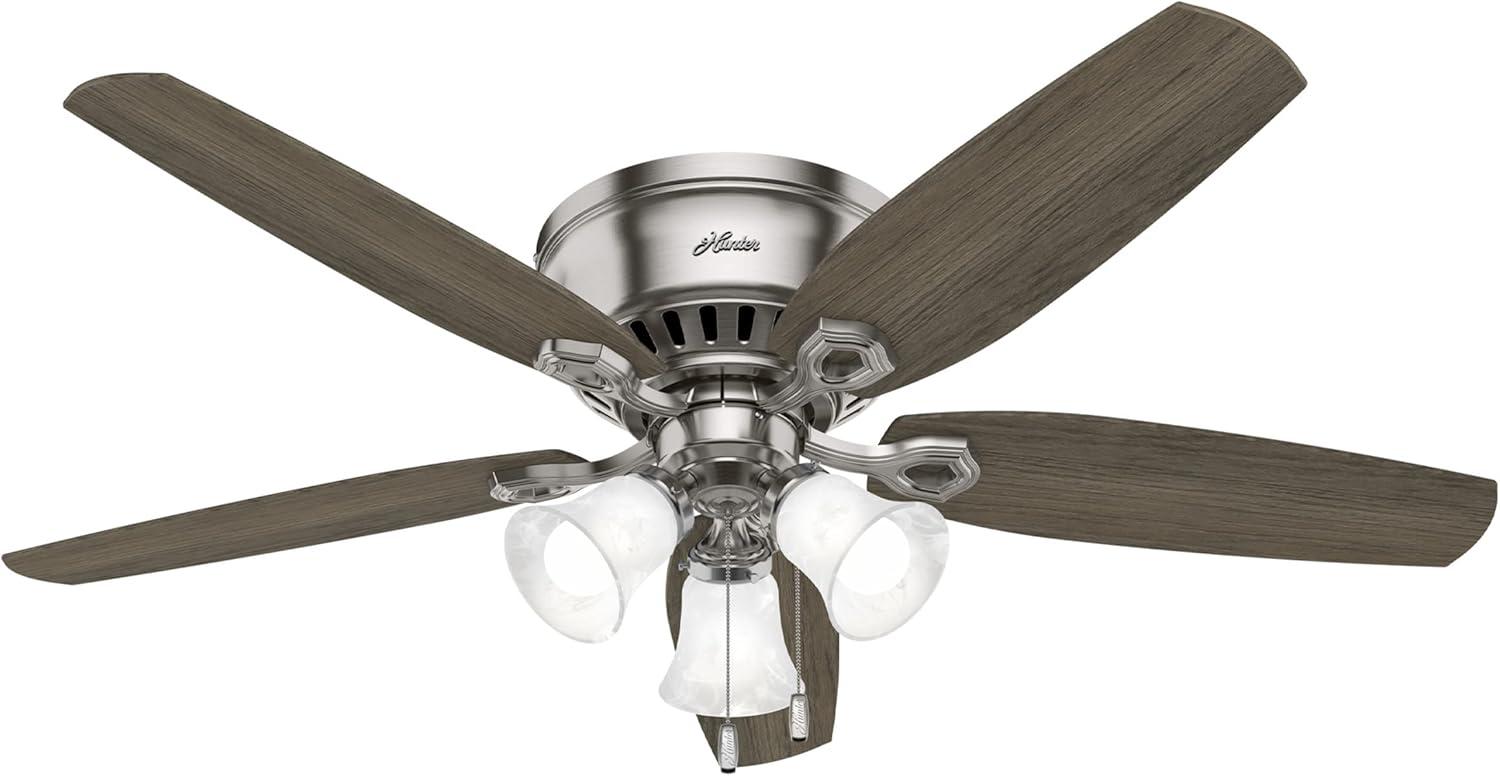 Builder Low Profile 52" 5 - Blade Flush Mount Ceiling Fan with Lights and Pull Chains