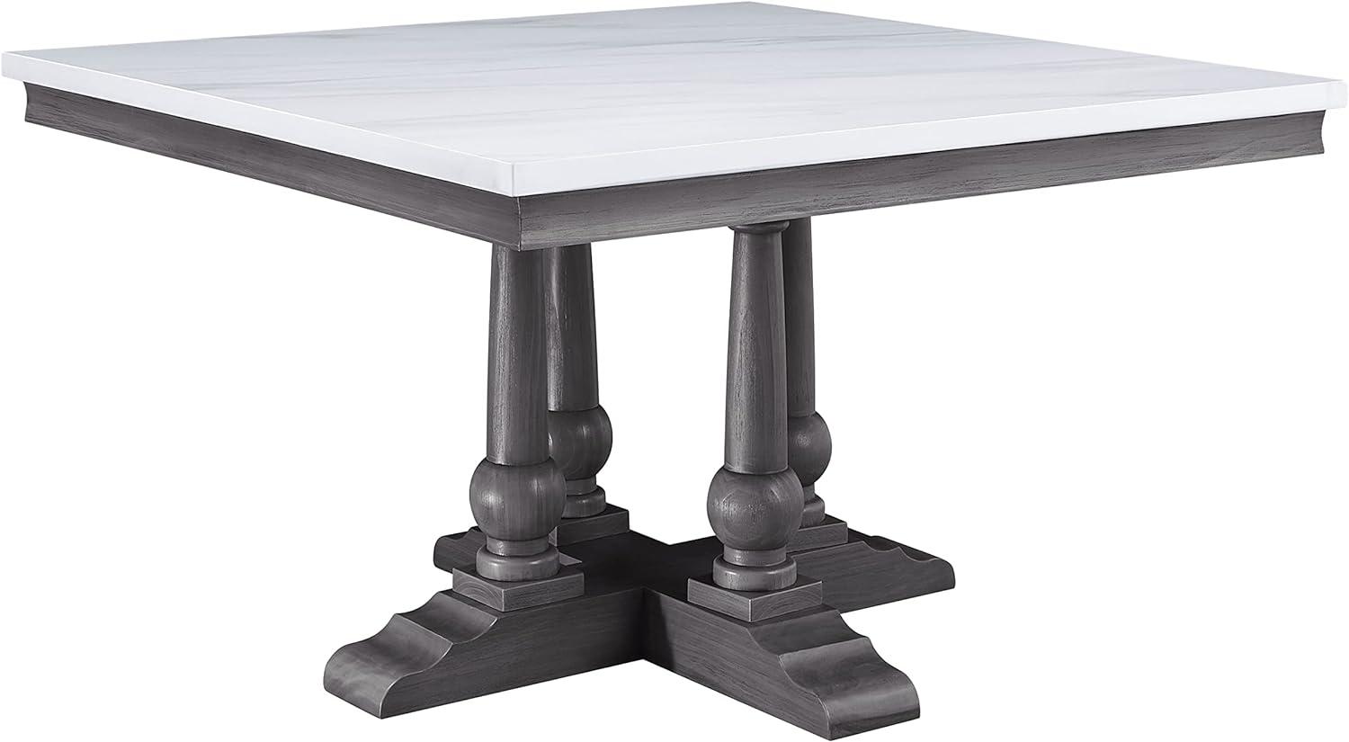 Transitional Gray Oak and White Marble Square Dining Table