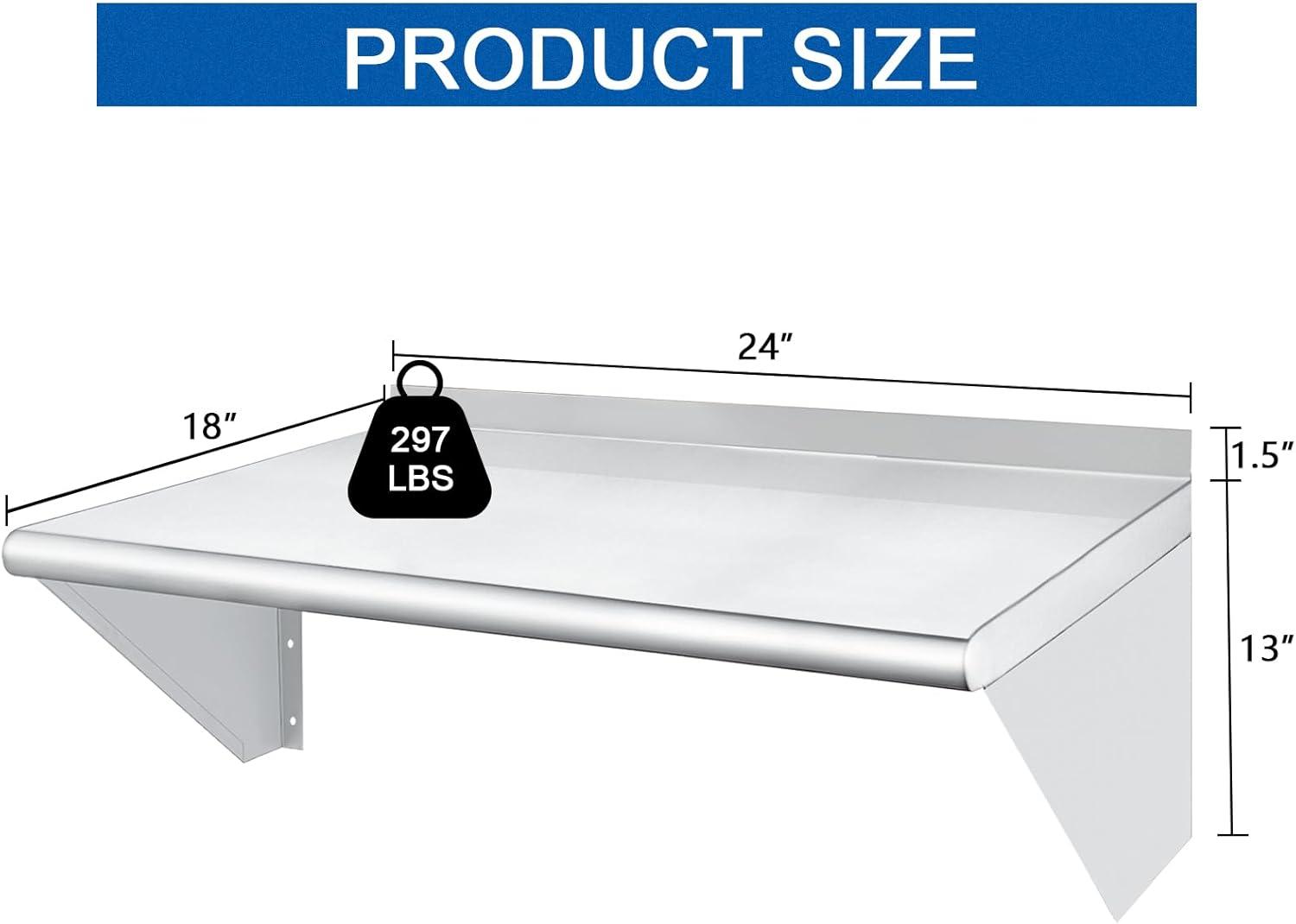 HARDURA 18" x 24" Stainless Steel Wall Shelf with Backsplash