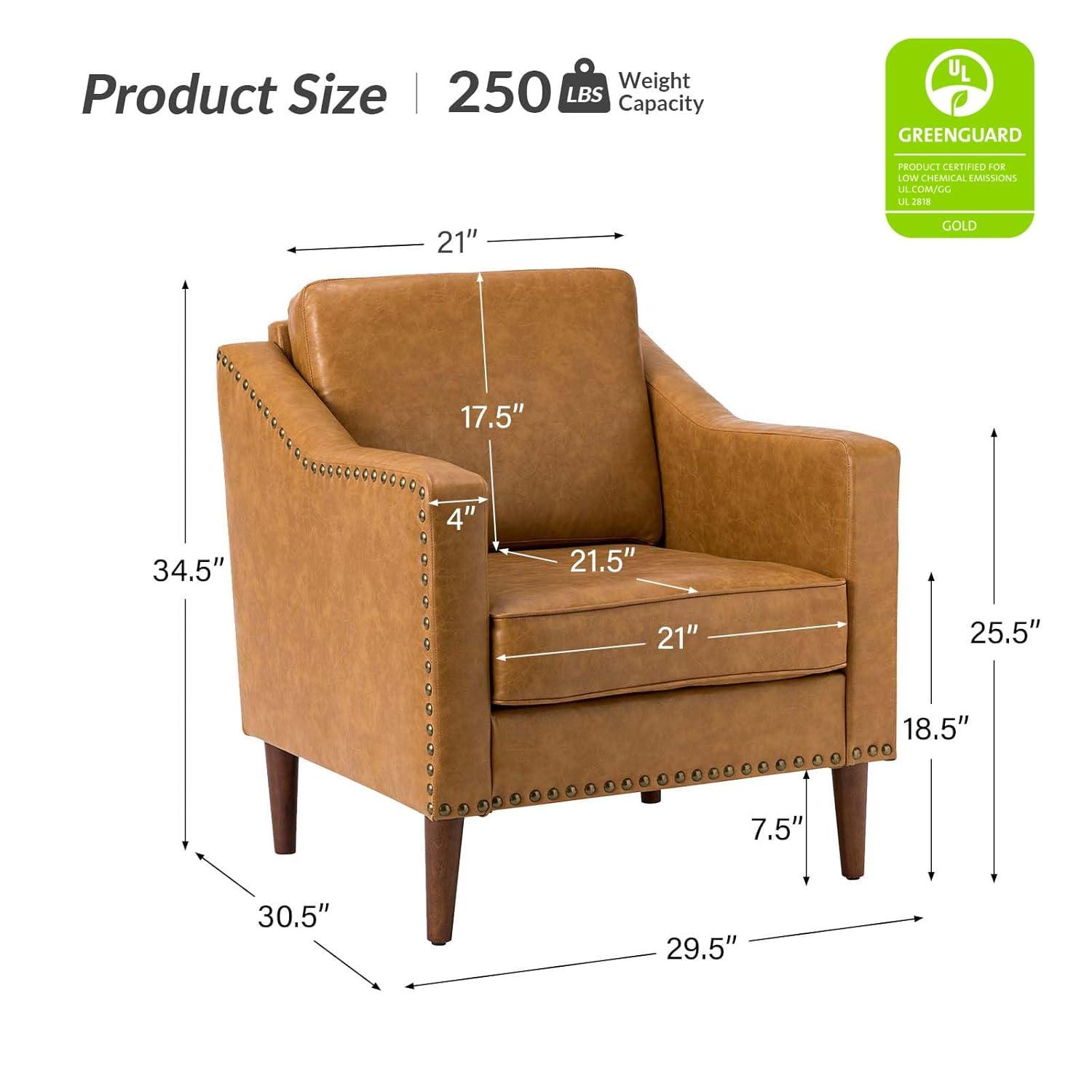 HULALA HOME Faux Leather Accent Armchairs Set of 2 with Back & Seat Cushions, Traditional Club Chairs with Nailhead Trim, Comfy Upholstered Sofa Chairs for Living Room Bedroom, Beige