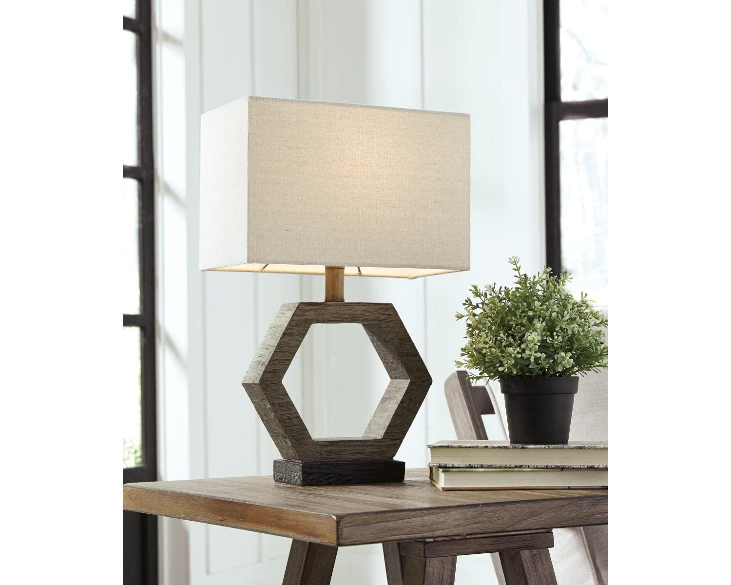 Marilu Table Lamp Gray/Brown - Signature Design by Ashley: Hexagonal Base, Polyester Shade, UL Listed