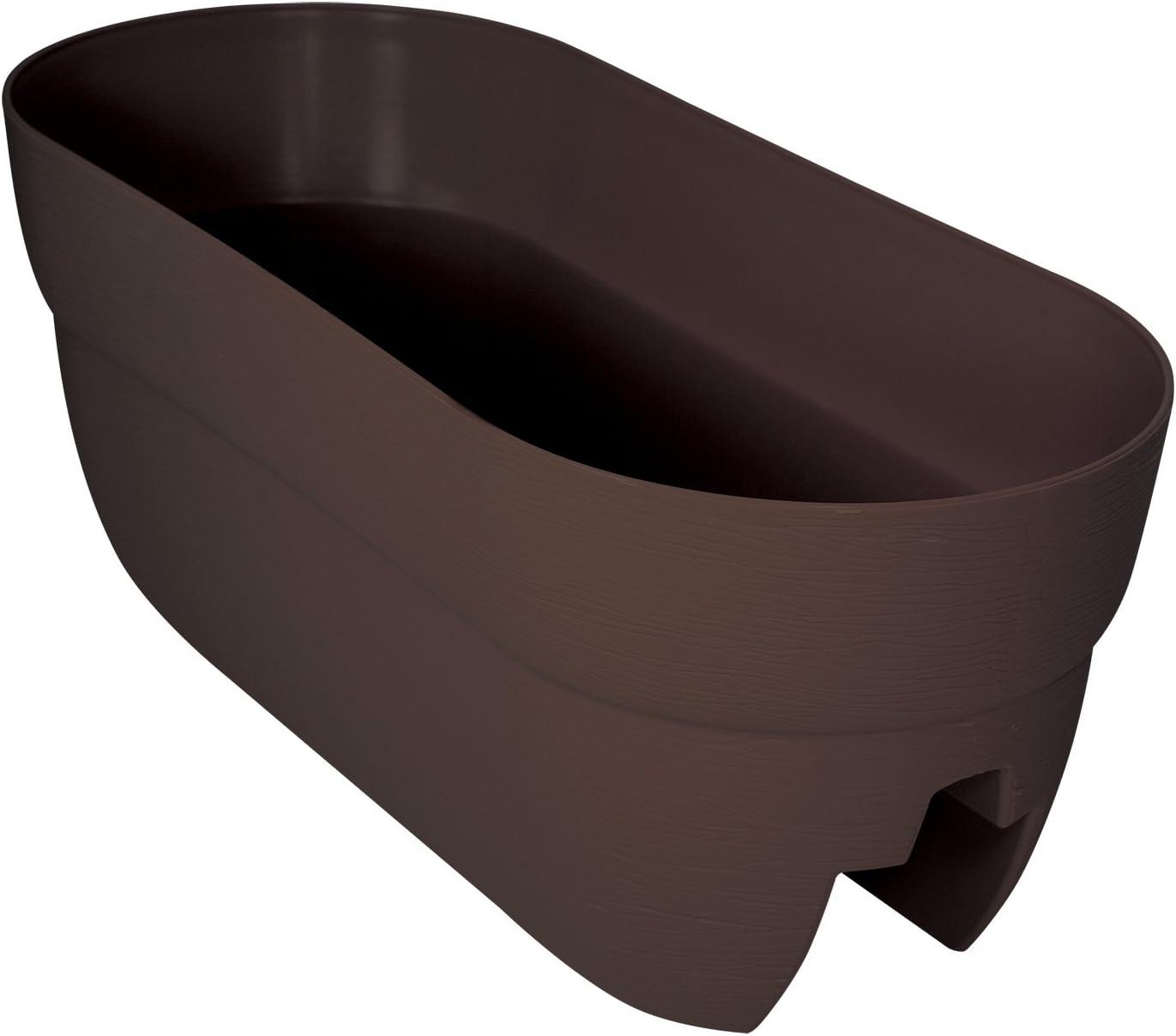 Bloomers 24" Brown Resin Railing Planter with Drainage Holes