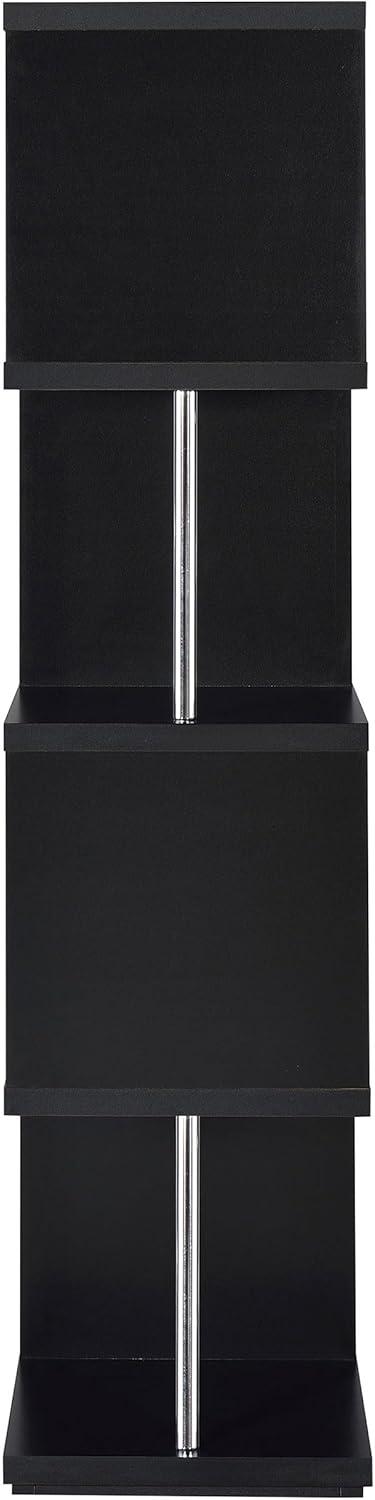 66.5" Baxter 4 Shelf Zig Zag Bookcase with Chrome Details Black - Coaster: Modern Storage Display