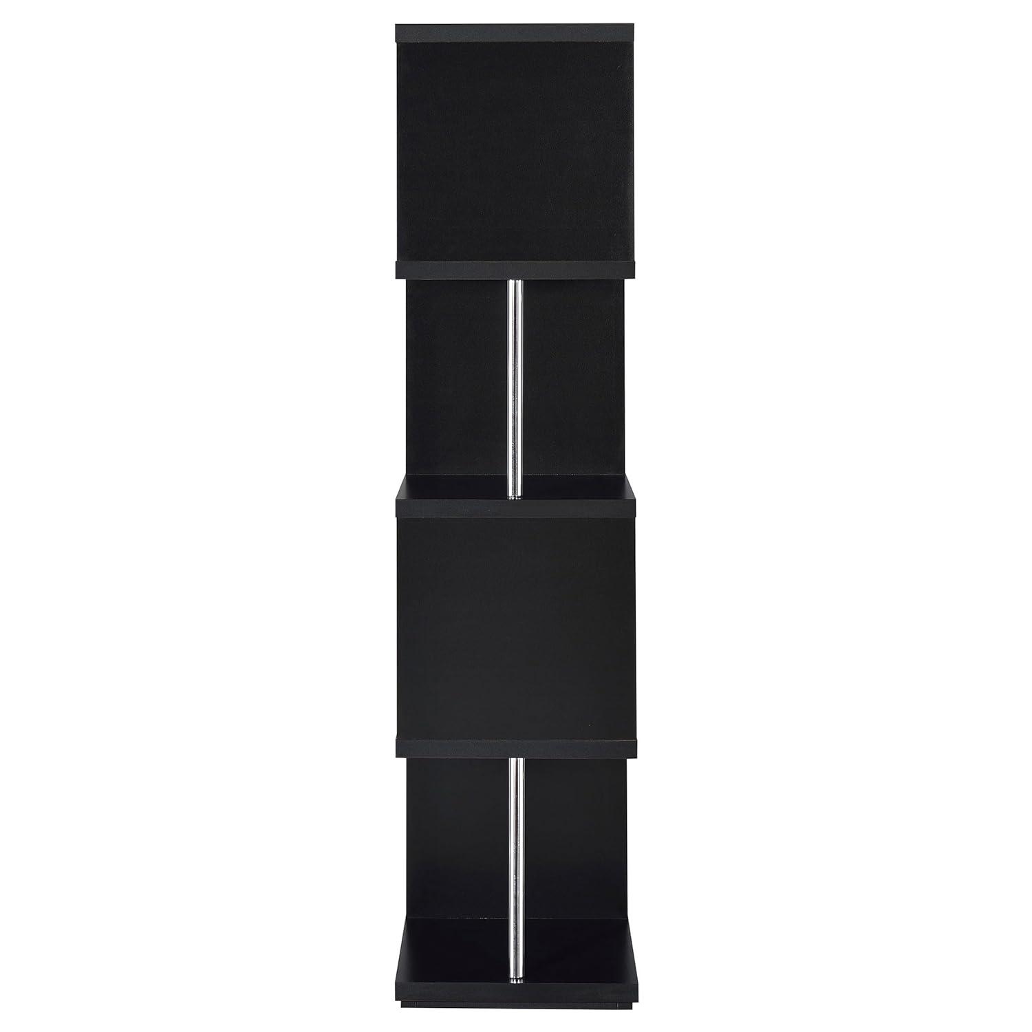 66.5" Baxter 4 Shelf Zig Zag Bookcase with Chrome Details Black - Coaster: Modern Storage Display