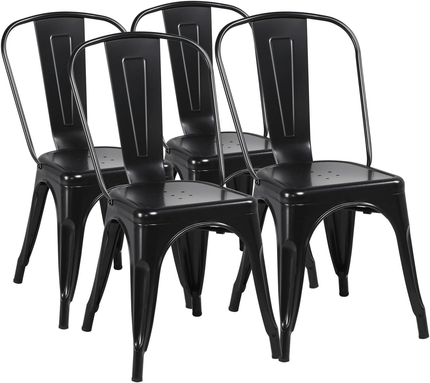 Metal Chairs Set of 4, Stackable Metal Patio Chairs 18 Inch Seat Height, Indoor/Outdoor Tolix Side Chair with Back, 330LBS Weight Capacity, Chic Kitchen Dining Chairs, Black