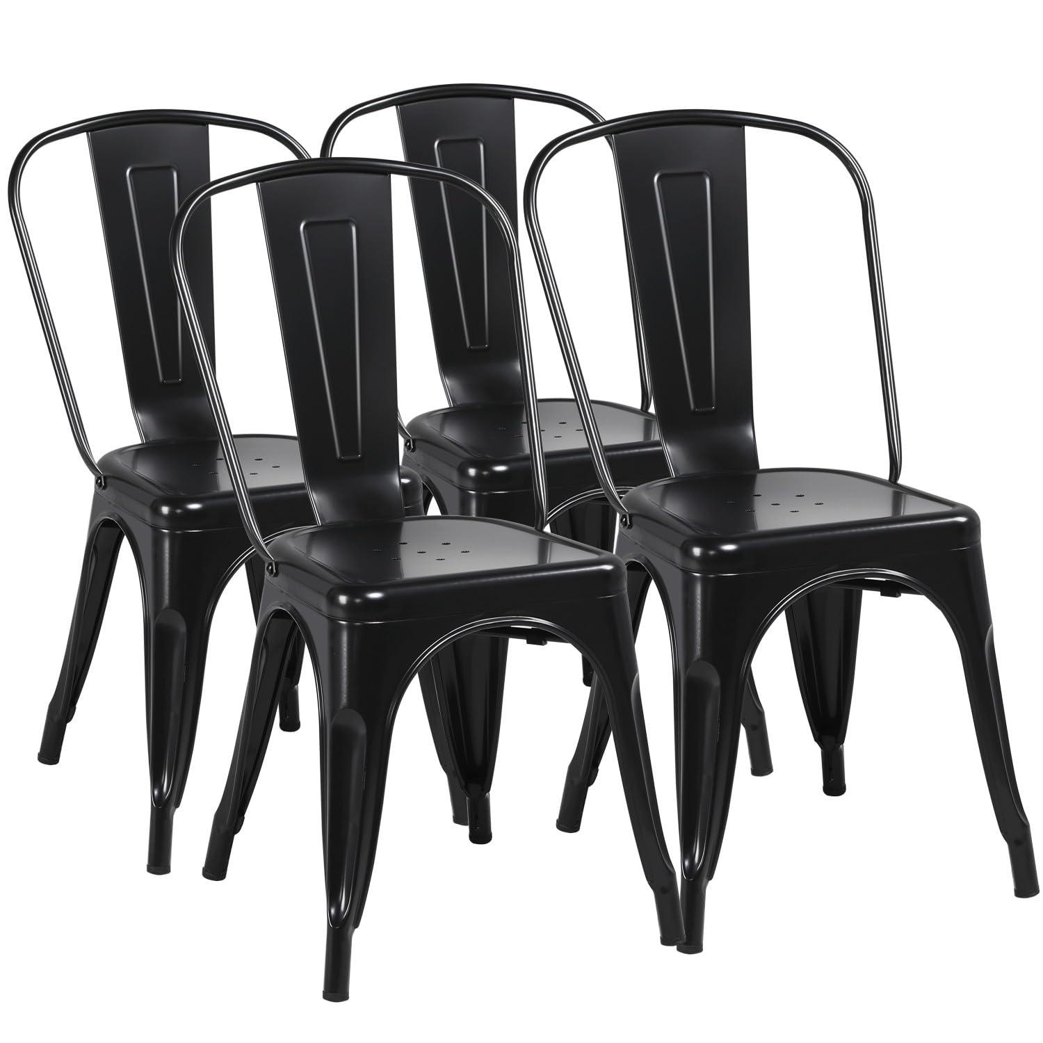 Metal Chairs Set of 4, Stackable Metal Patio Chairs 18 Inch Seat Height, Indoor/Outdoor Tolix Side Chair with Back, 330LBS Weight Capacity, Chic Kitchen Dining Chairs, Black