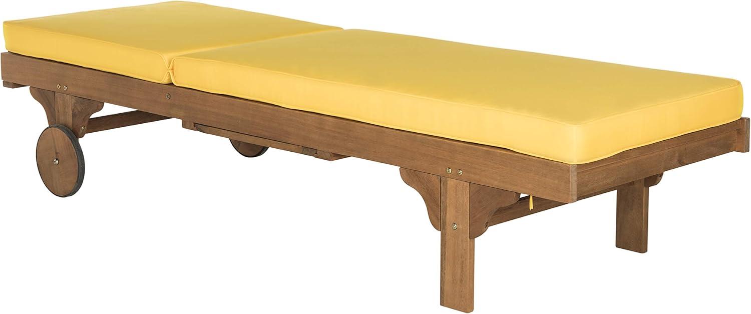 Natural Yellow Eucalyptus Wood Armless Chaise Lounger with Cushions