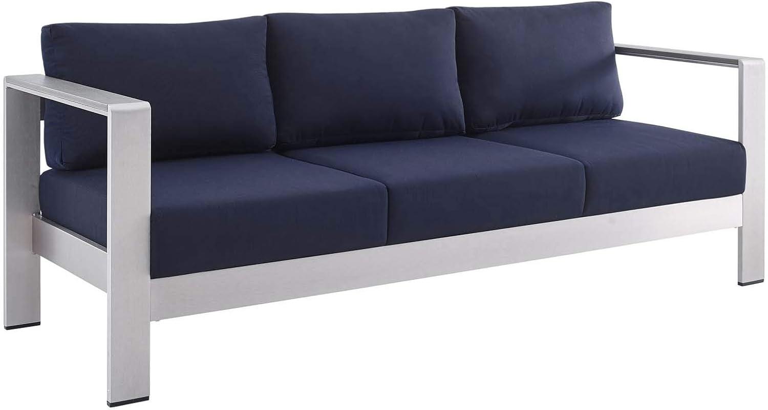 Ergode Shore Sunbrella Fabric Aluminum Outdoor Patio Sofa - Silver Navy