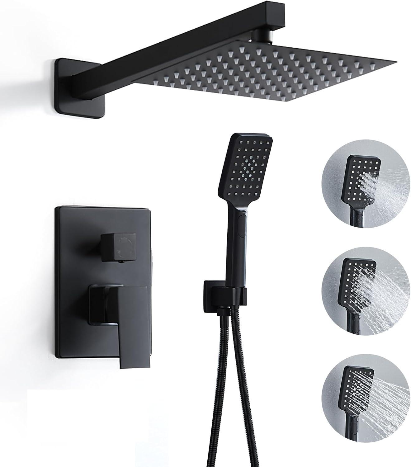 Matte Black 8-Inch Rainfall Shower System with Handheld Spray