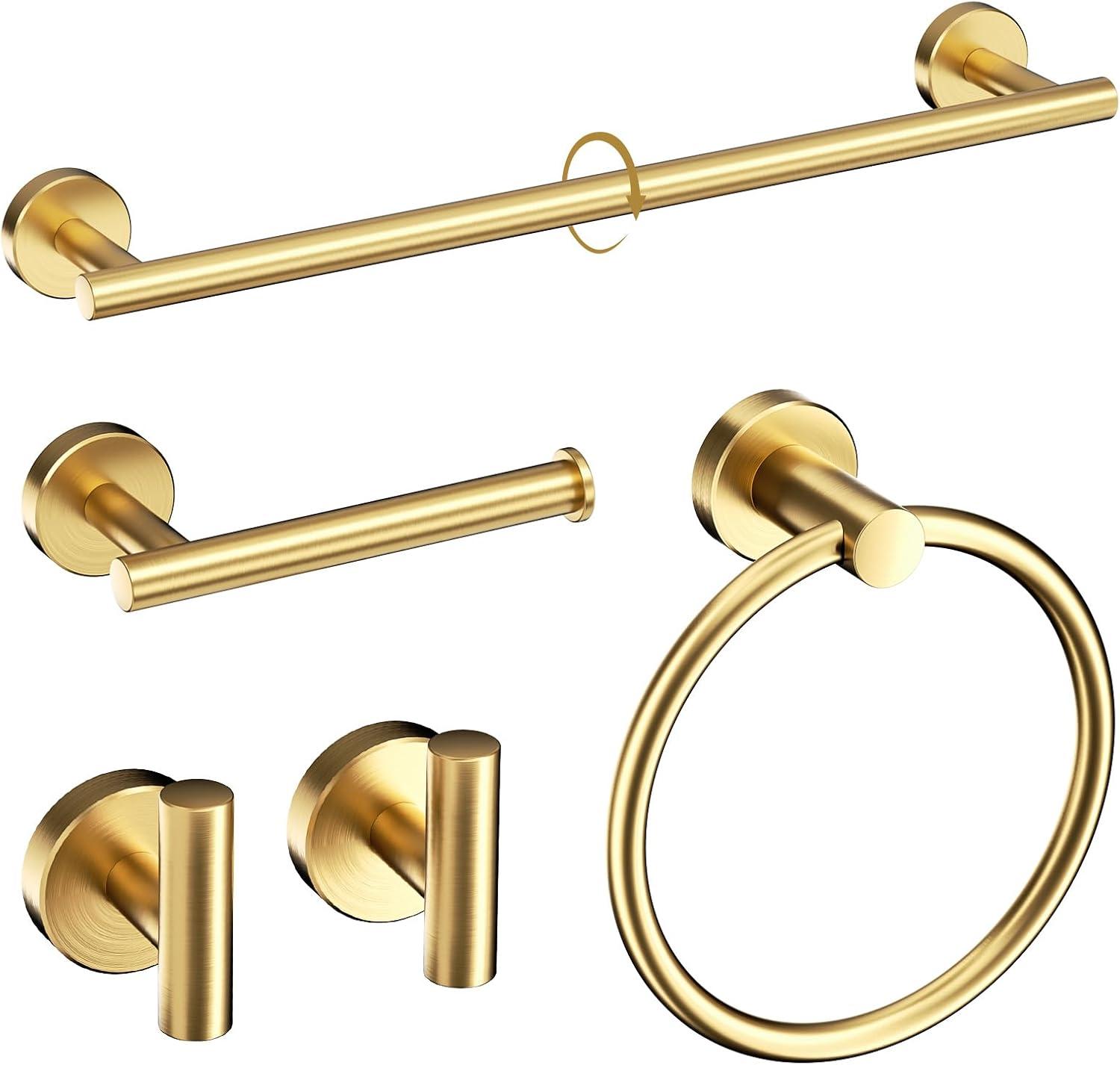 Brushed Gold 5-Piece Stainless Steel Bathroom Hardware Set