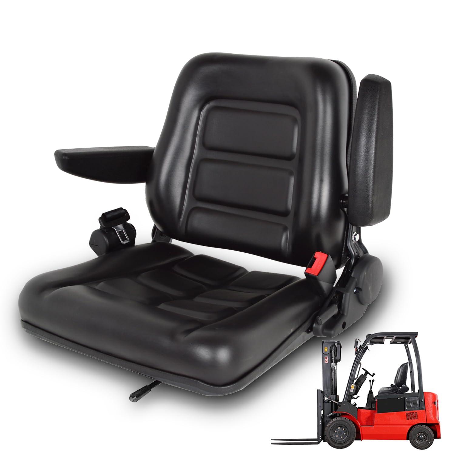 Black Adjustable PVC Forklift and Tractor Seat with Armrests