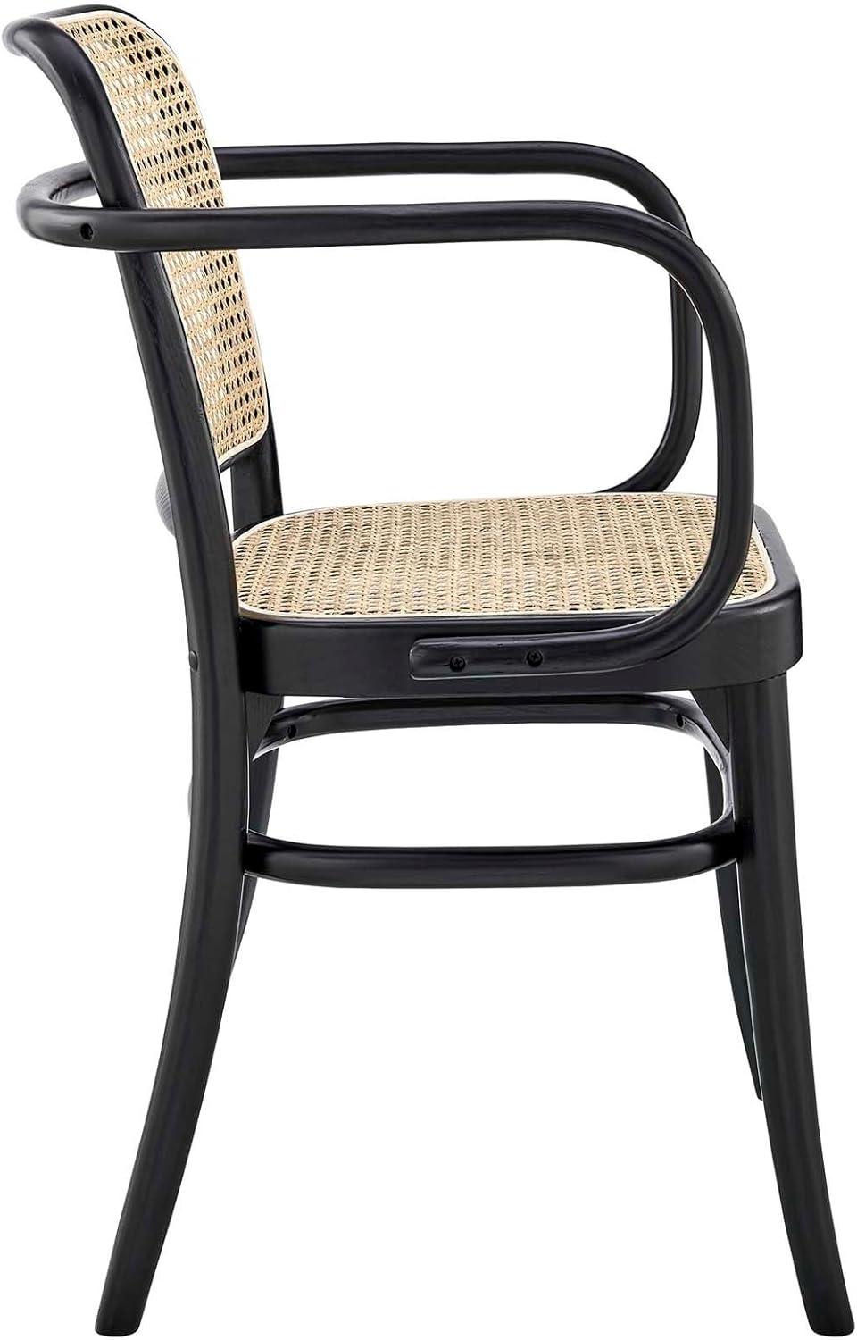 Modway Winona Elm Wood Dining Chair with Cane Rattan Seat in Black 21 x 22.5 x 32