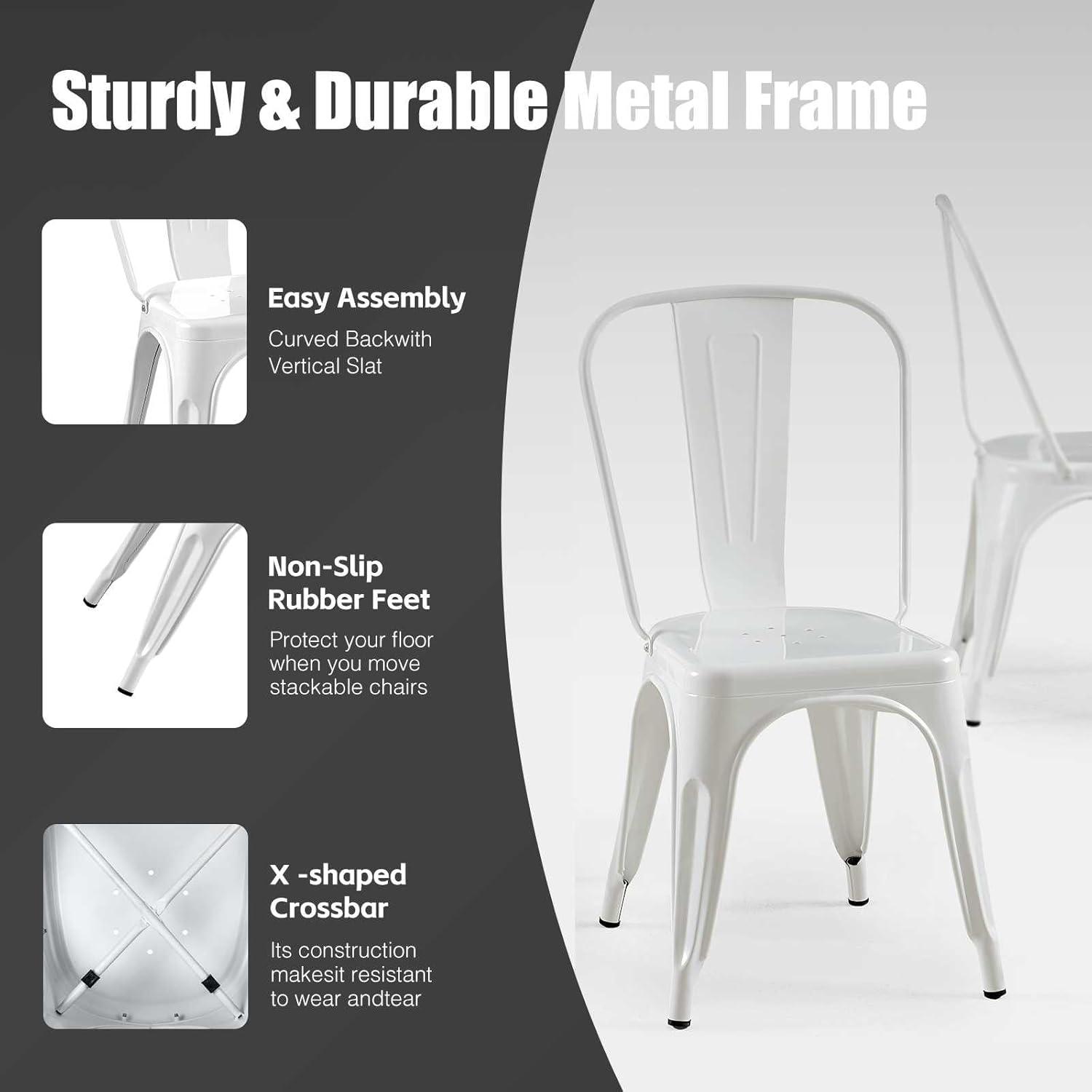 SOLEGGIATA Juego de 2 Sillas de Comedor de Metal Hierro Apilable Exterior/vintage/cocina Restaurante Mate Medianoche Negro