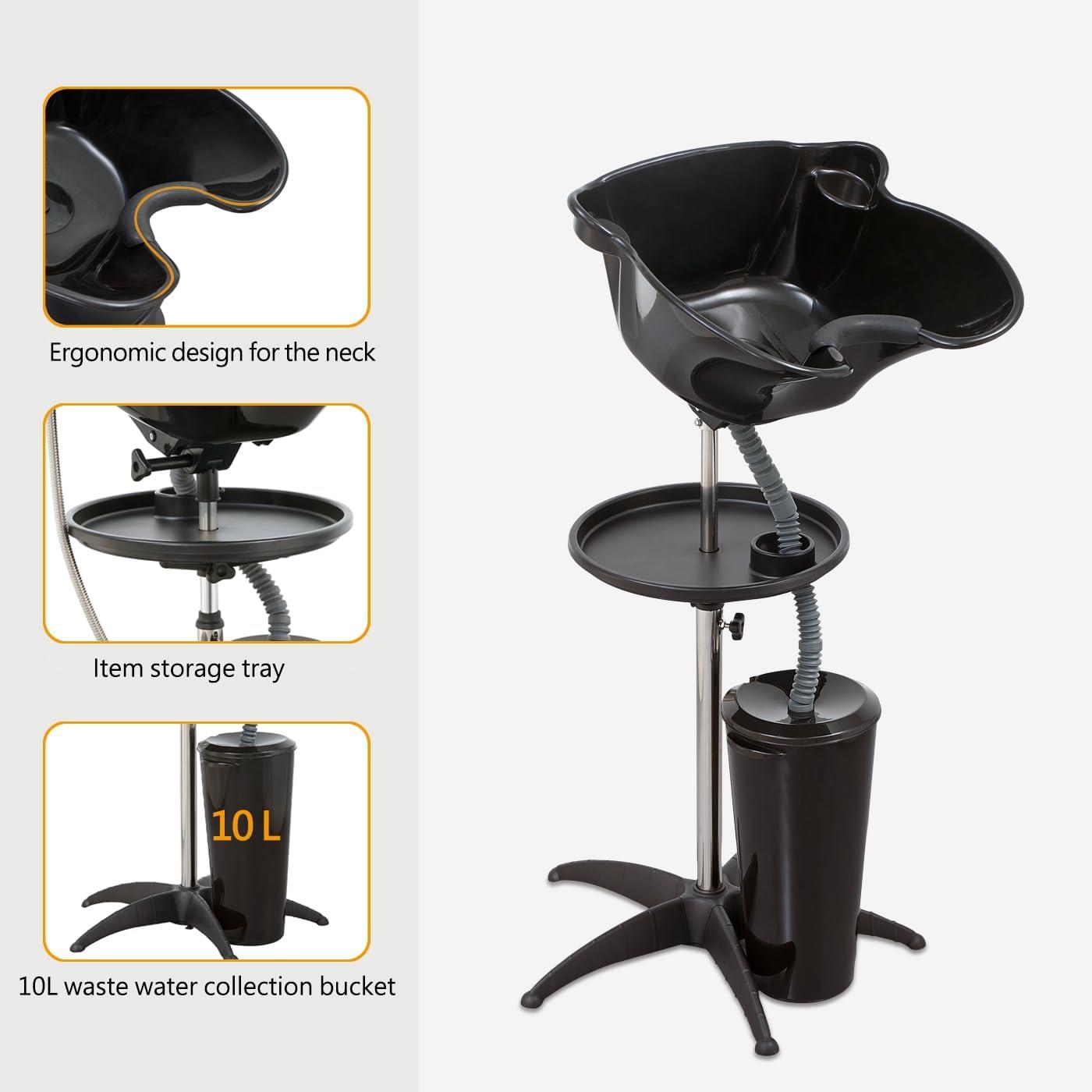 Portable Shampoo Bowl with Electric Pump (Pack of 1) | Adjustable Basin Height, Dual-Bucket Design with Drain Hoses | Home & Barber Use | Black