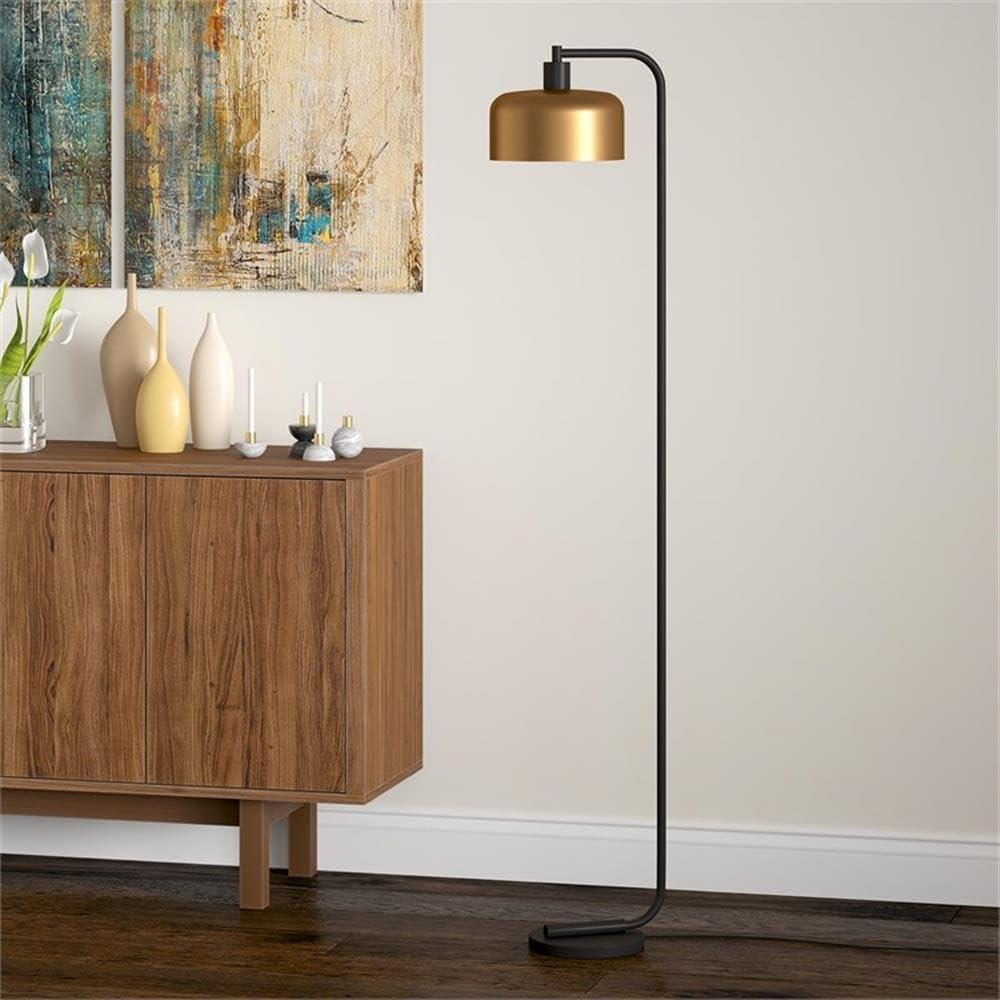 Evelyn&Zoe Cadmus 57" Tall Floor Lamp with Metal shade in Blackened Bronze/Brass/Brass